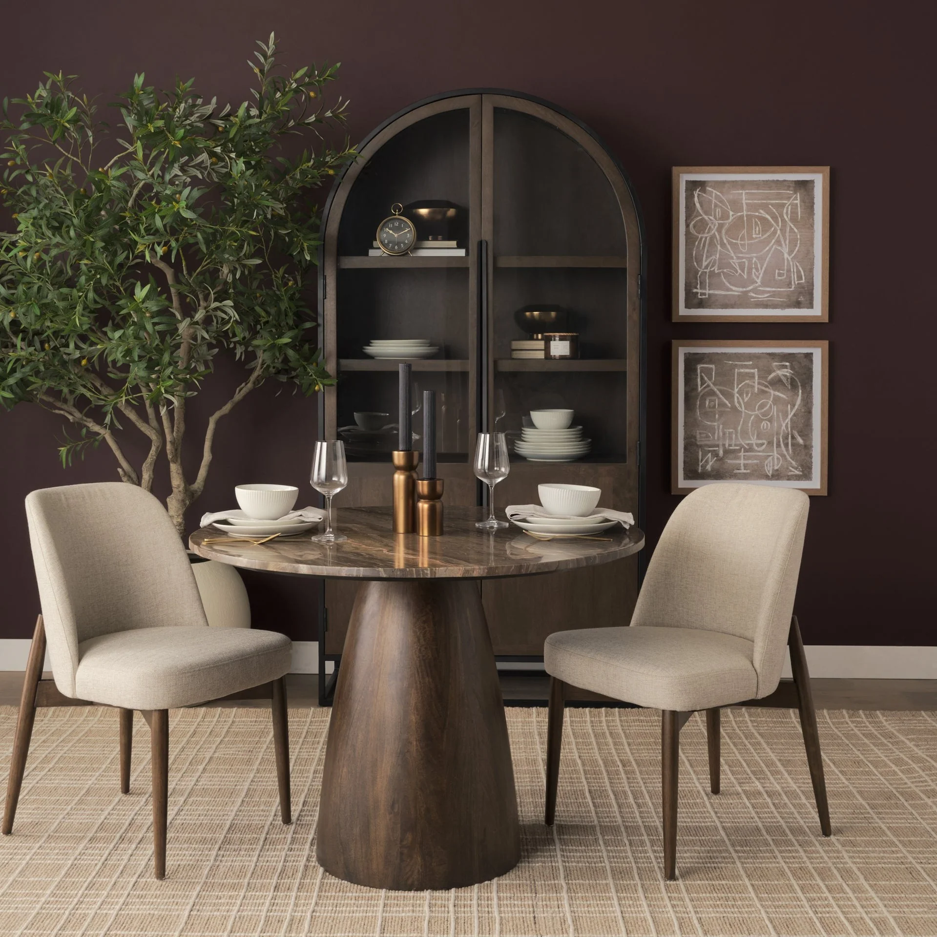 Abbie Curved Back Oatmeal Fabric Dining Chair - Image 12