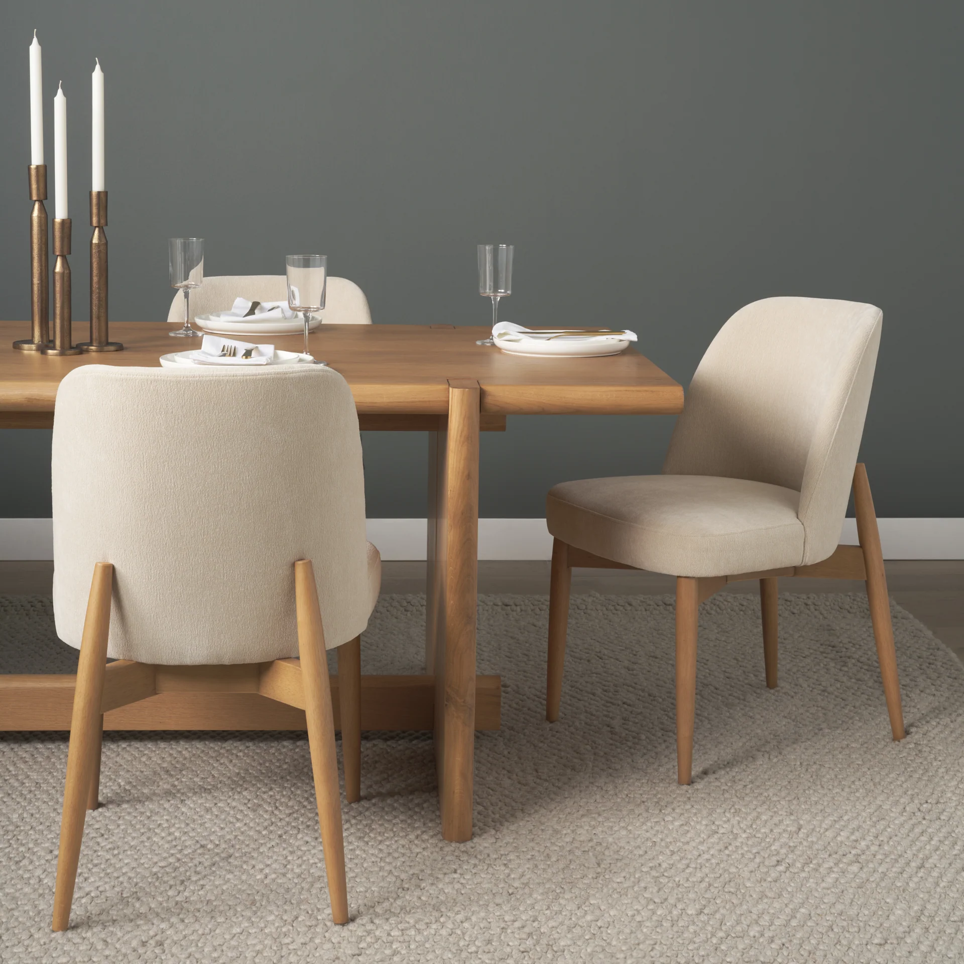 Abbie Curved Back Oatmeal Fabric Dining Chair - Image 2
