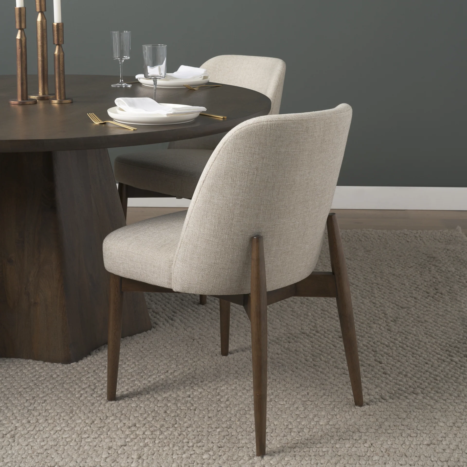 Abbie Curved Back Oatmeal Fabric Dining Chair - Image 20