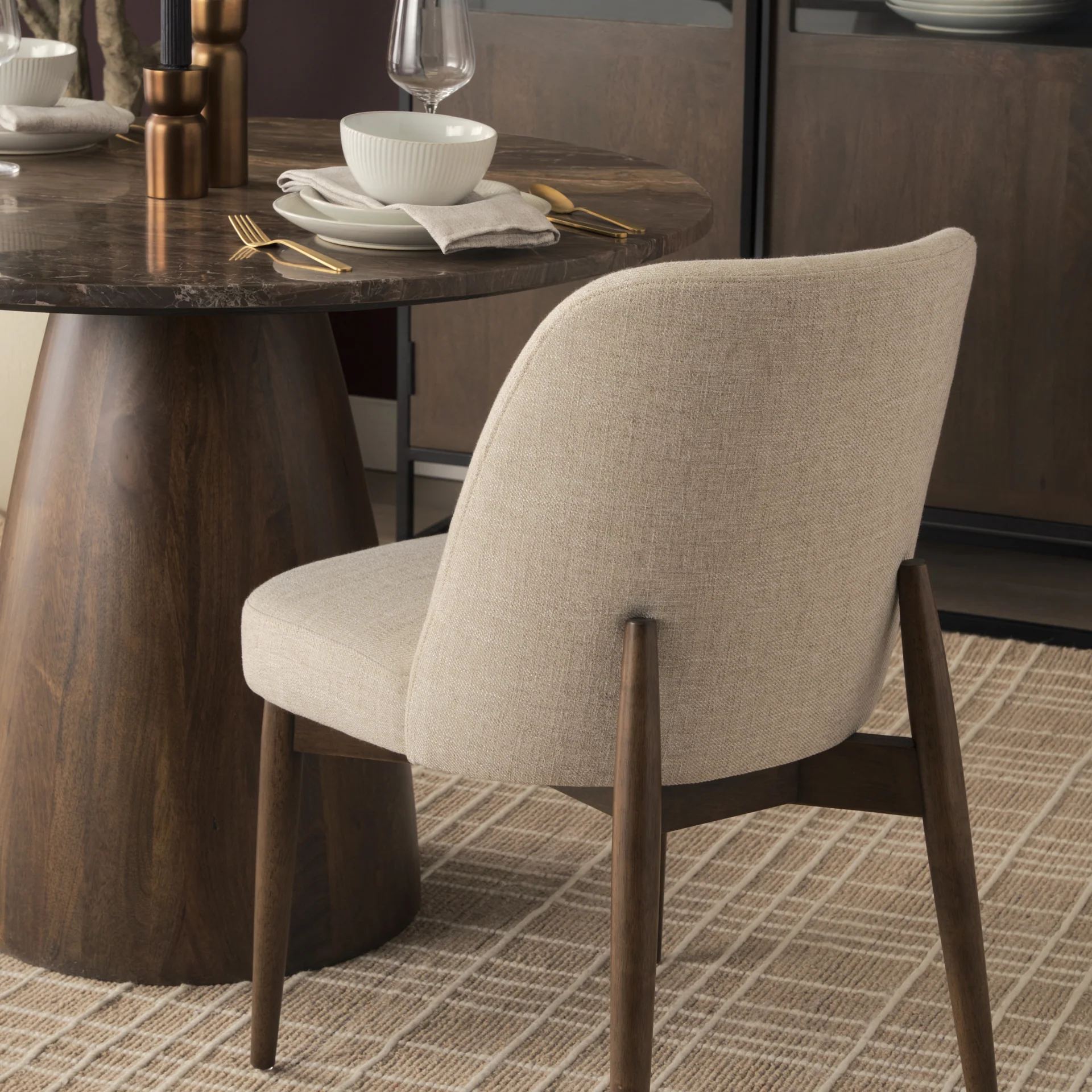 Abbie Curved Back Oatmeal Fabric Dining Chair - Image 21
