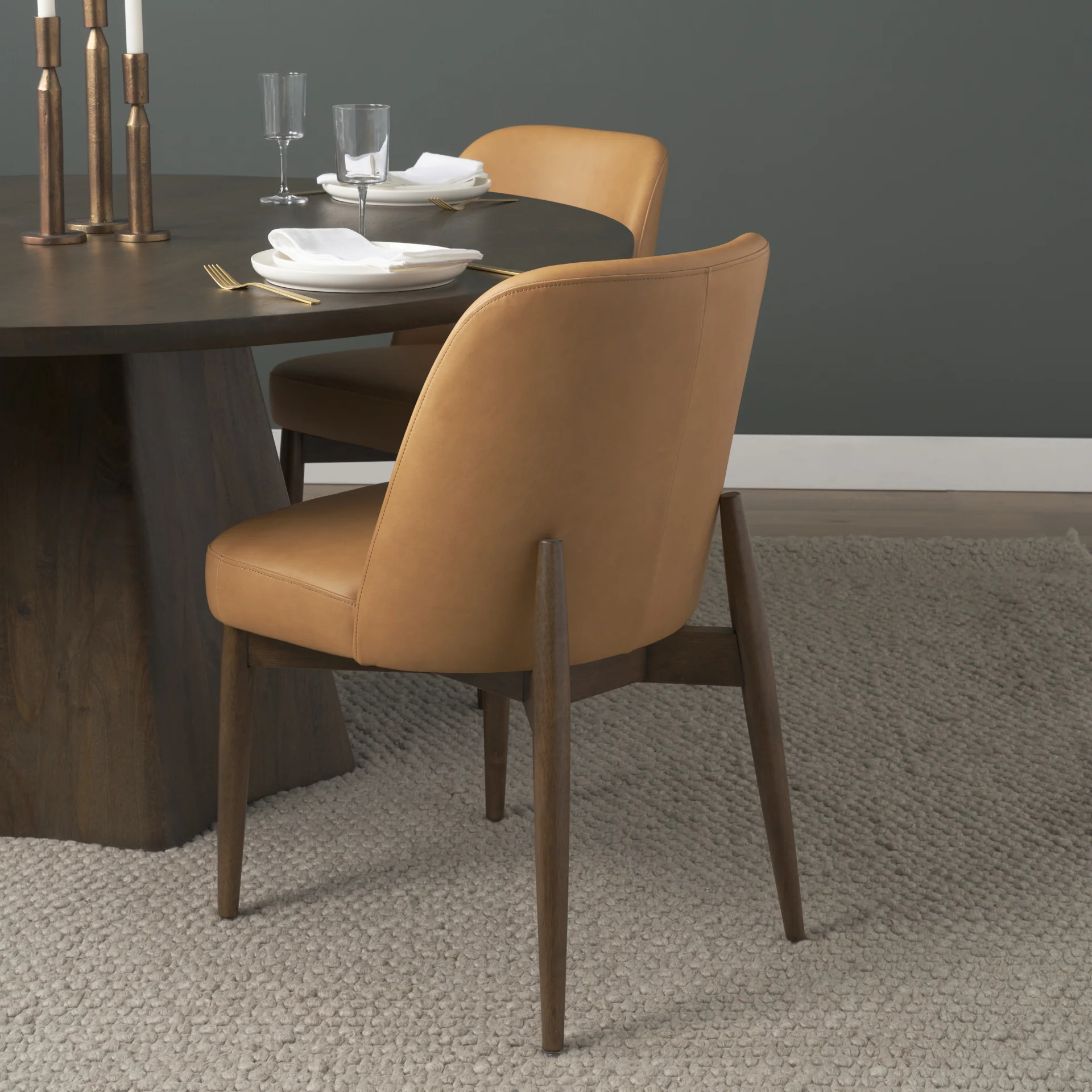 Abbie Slope Curved Tan Leather Dining Chair - Image 10