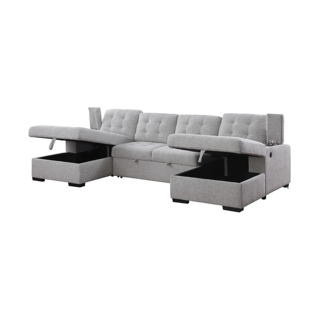 Alonso Sleeper U-shaped Premium Fabric Sleeper Sectional - Light Grey - Image 3