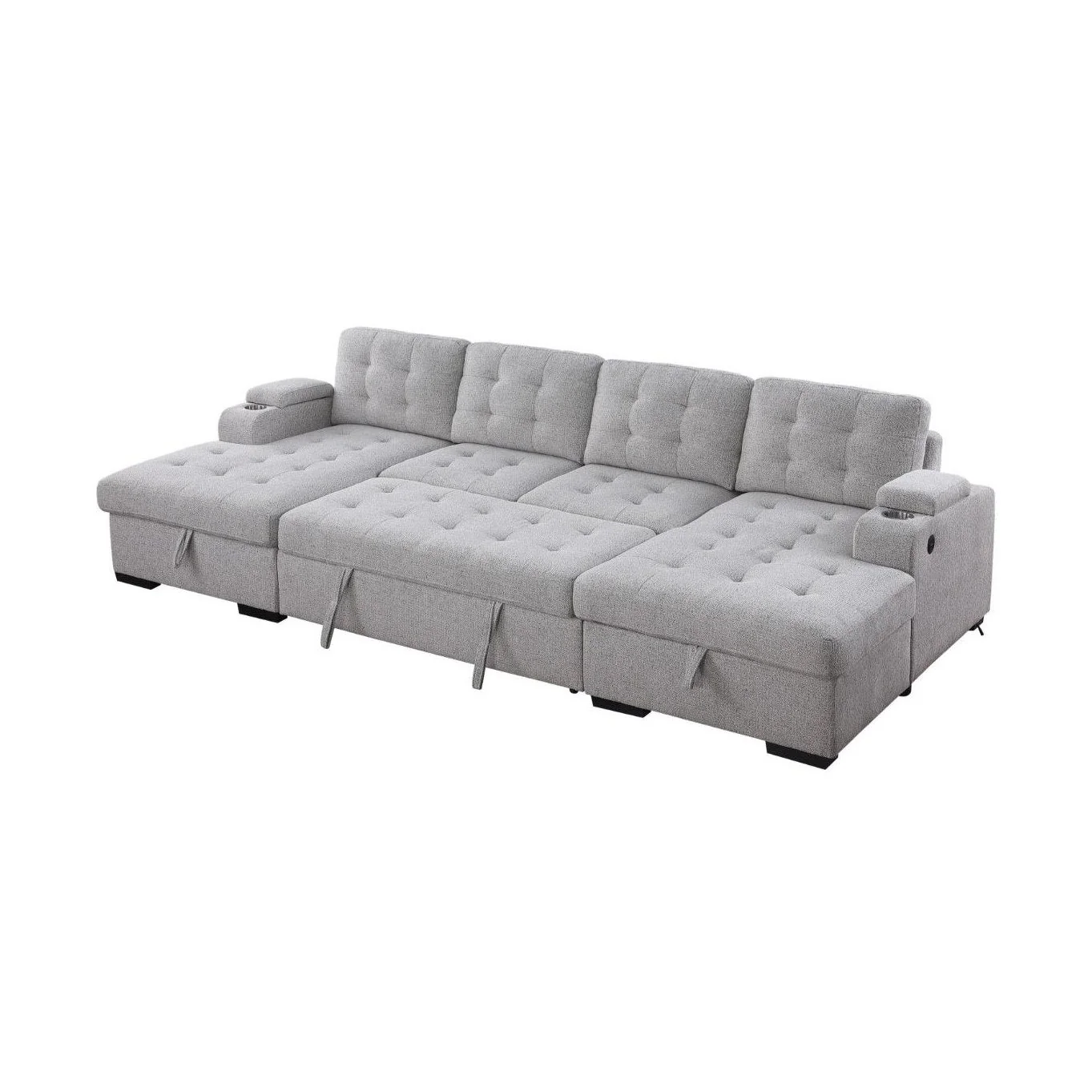 Alonso Sleeper U-shaped Premium Fabric Sleeper Sectional - Light Grey - Image 4