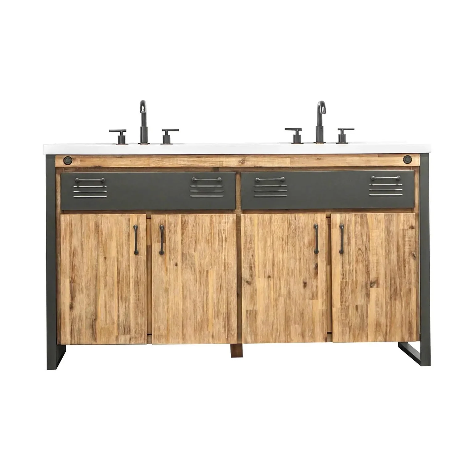 Alvado Vanity W61 in Solid Acacia Wood and Metal with White Basin