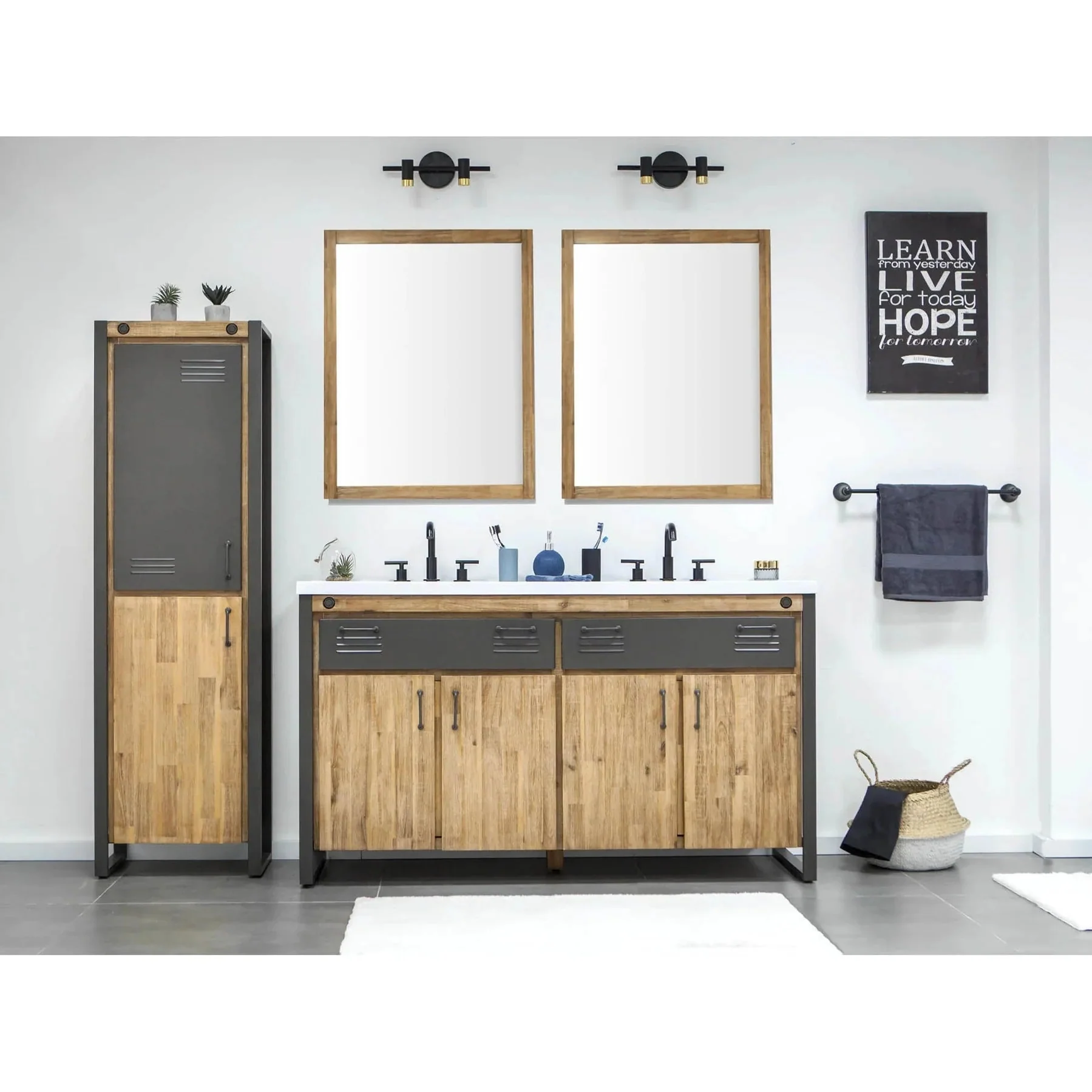 Alvado Vanity W61 in Solid Acacia Wood and Metal with White Basin - Image 2