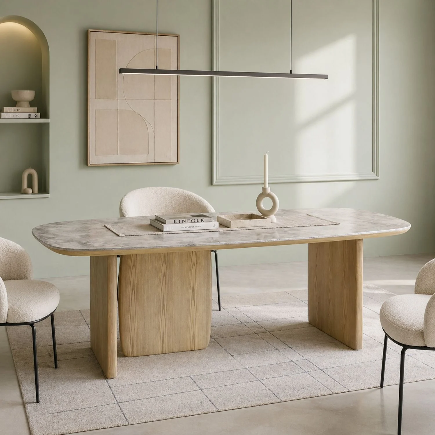 Amsden Wooden Base and Ceramic Top Dining Table - Image 2