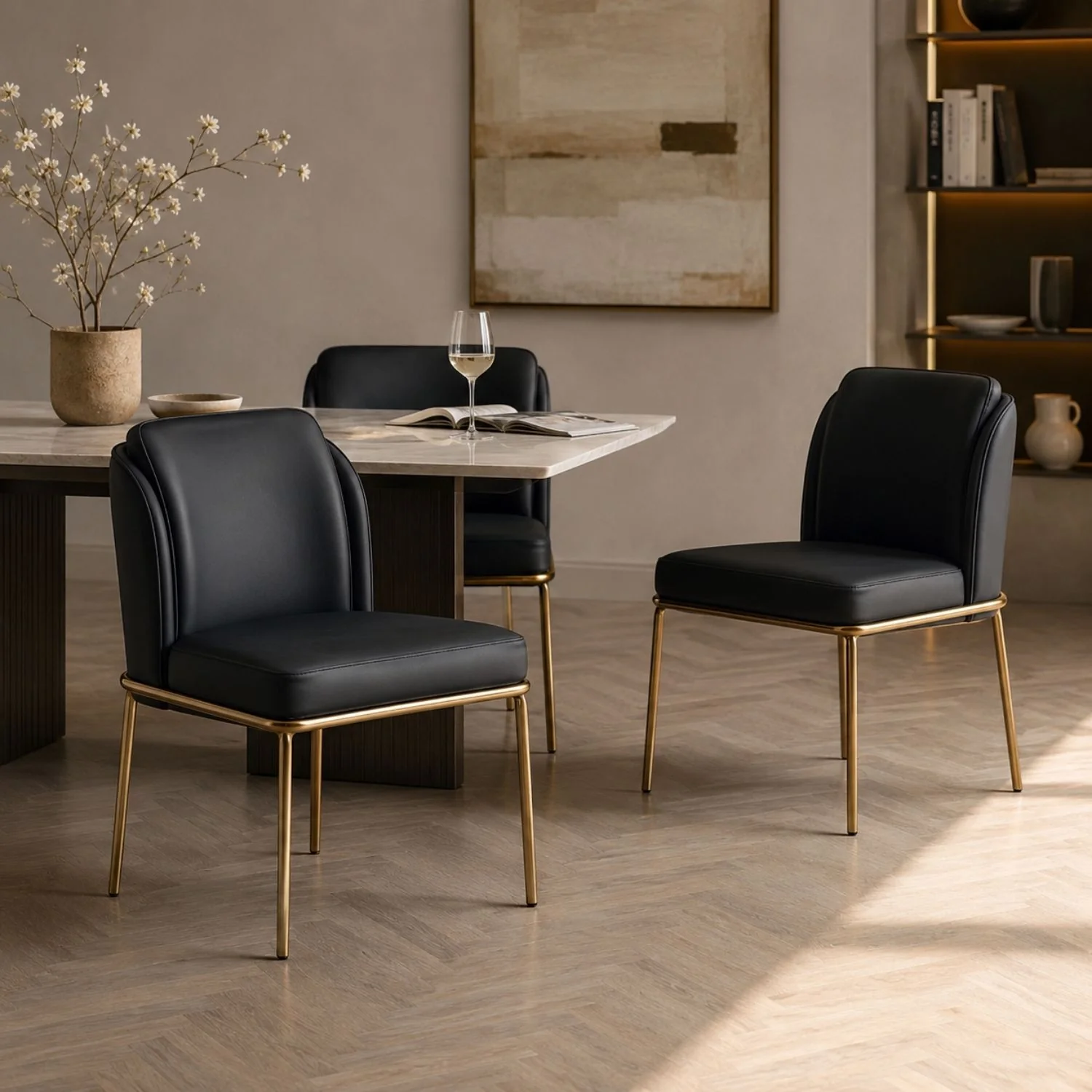 Angelo Dining Chair – Black PU with Gold Legs - Image 2