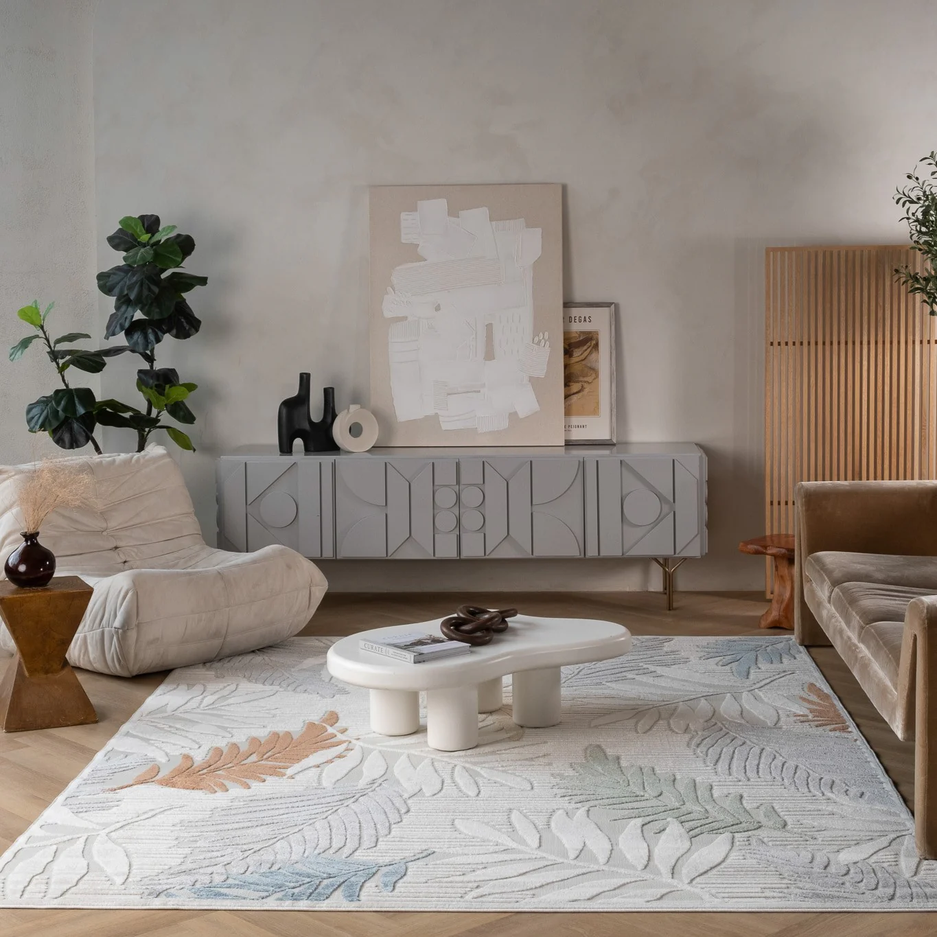 Aspen Cream Tropical Leaf Rug - Image 2