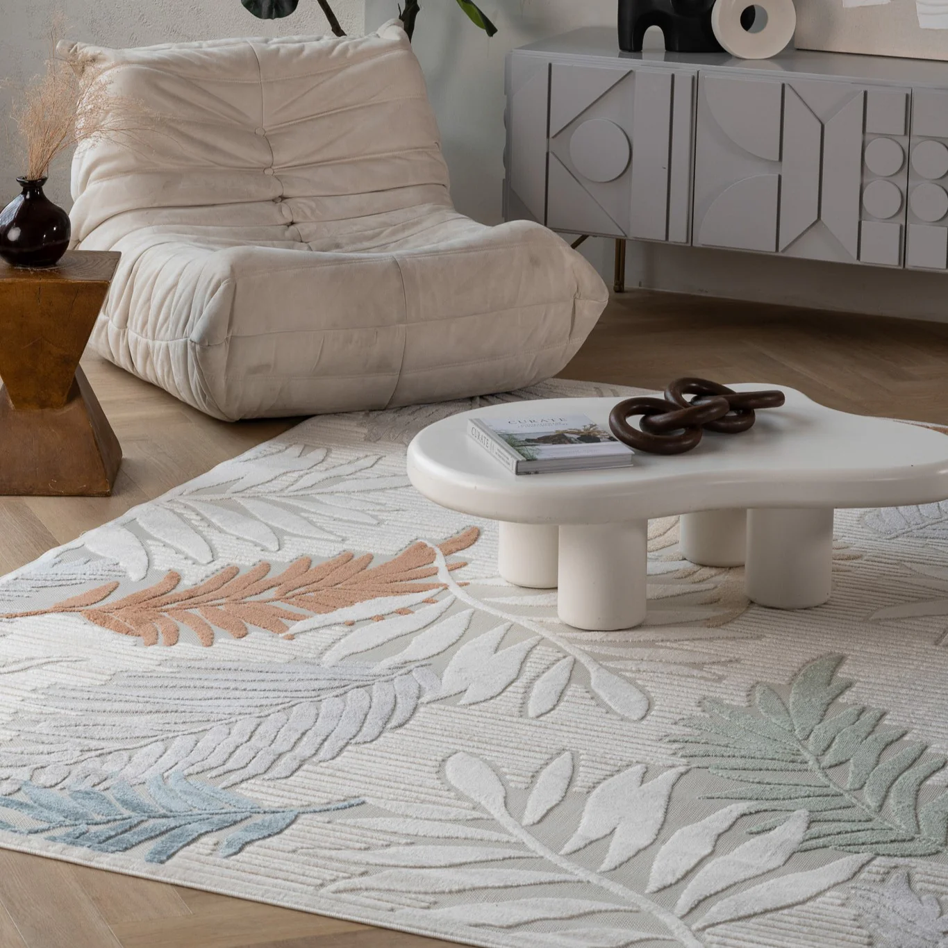 Aspen Cream Tropical Leaf Rug - Image 4