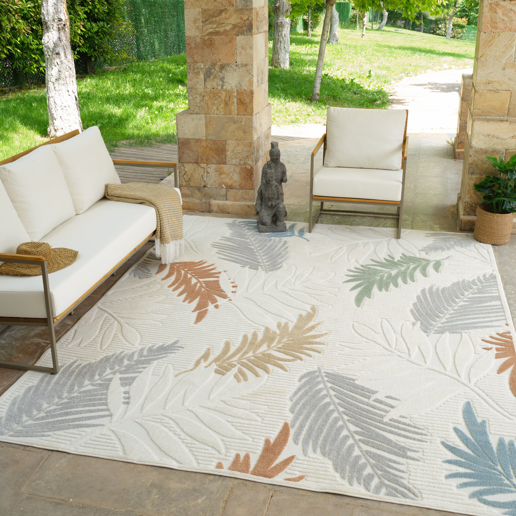 Aspen Cream Tropical Leaf Rug - Image 7