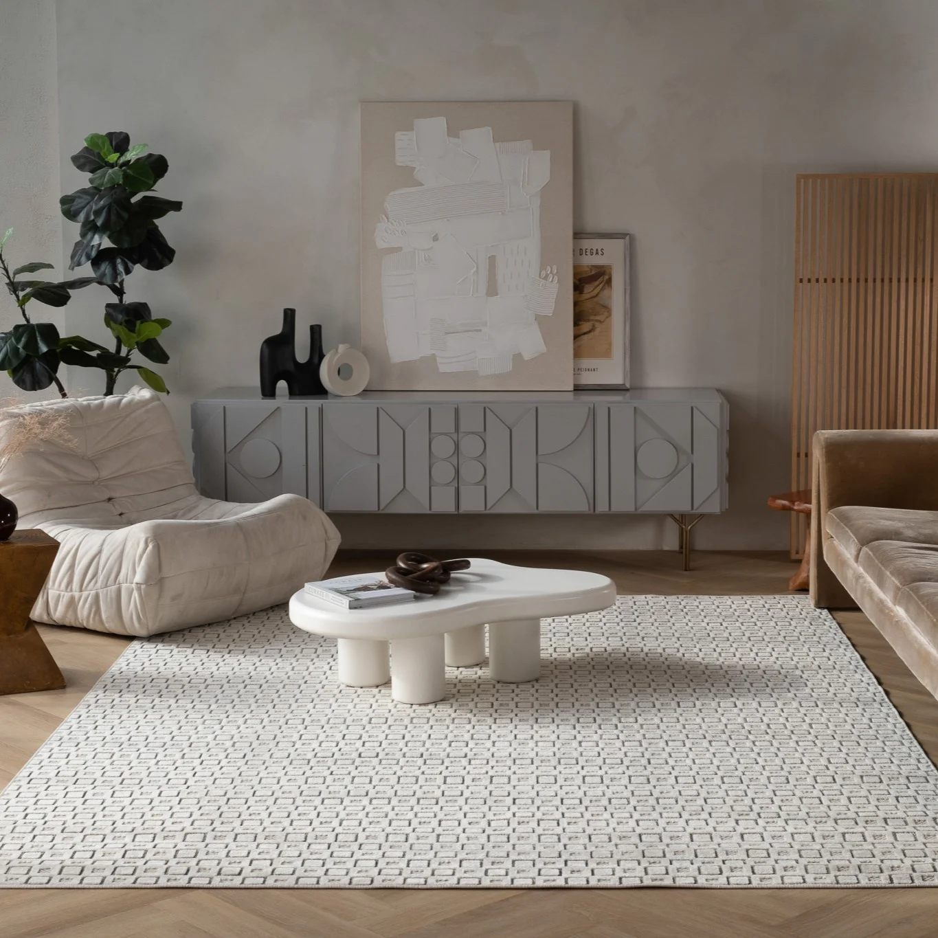 Aurora Cream Modern Rug – Textured Grid Pattern - Image 10