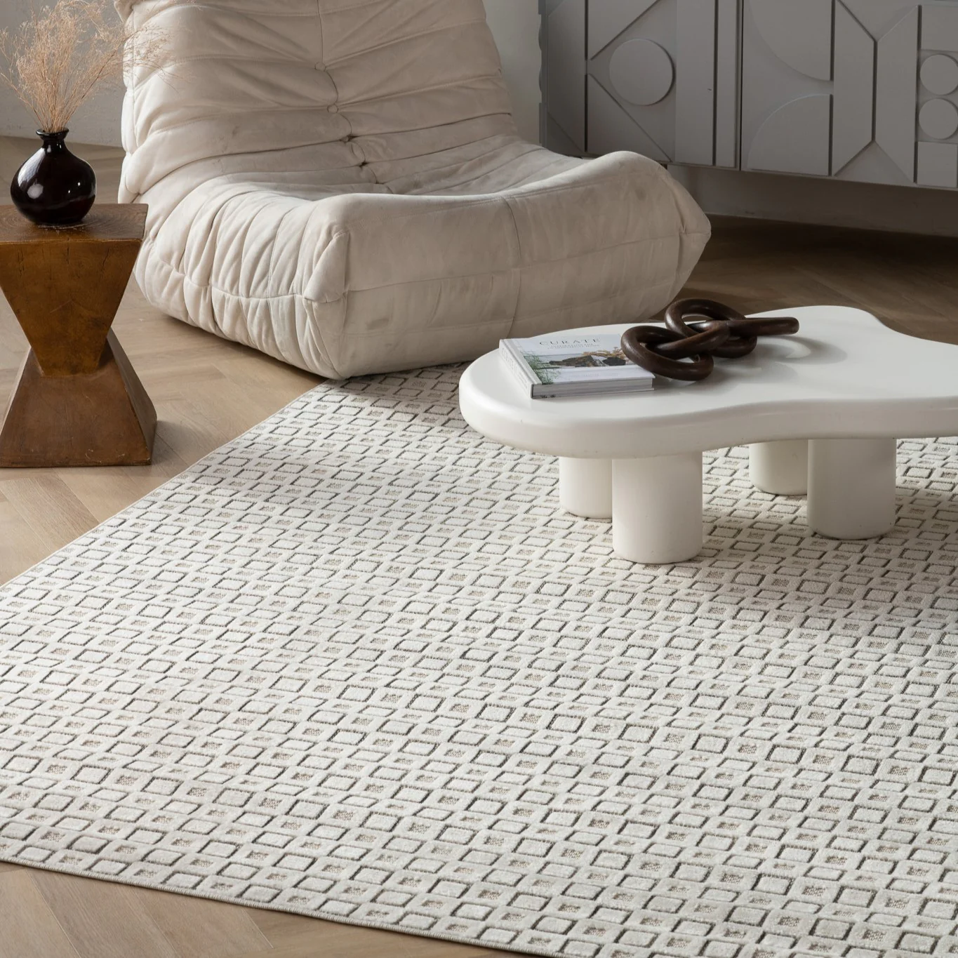 Aurora Cream Modern Rug – Textured Grid Pattern - Image 11