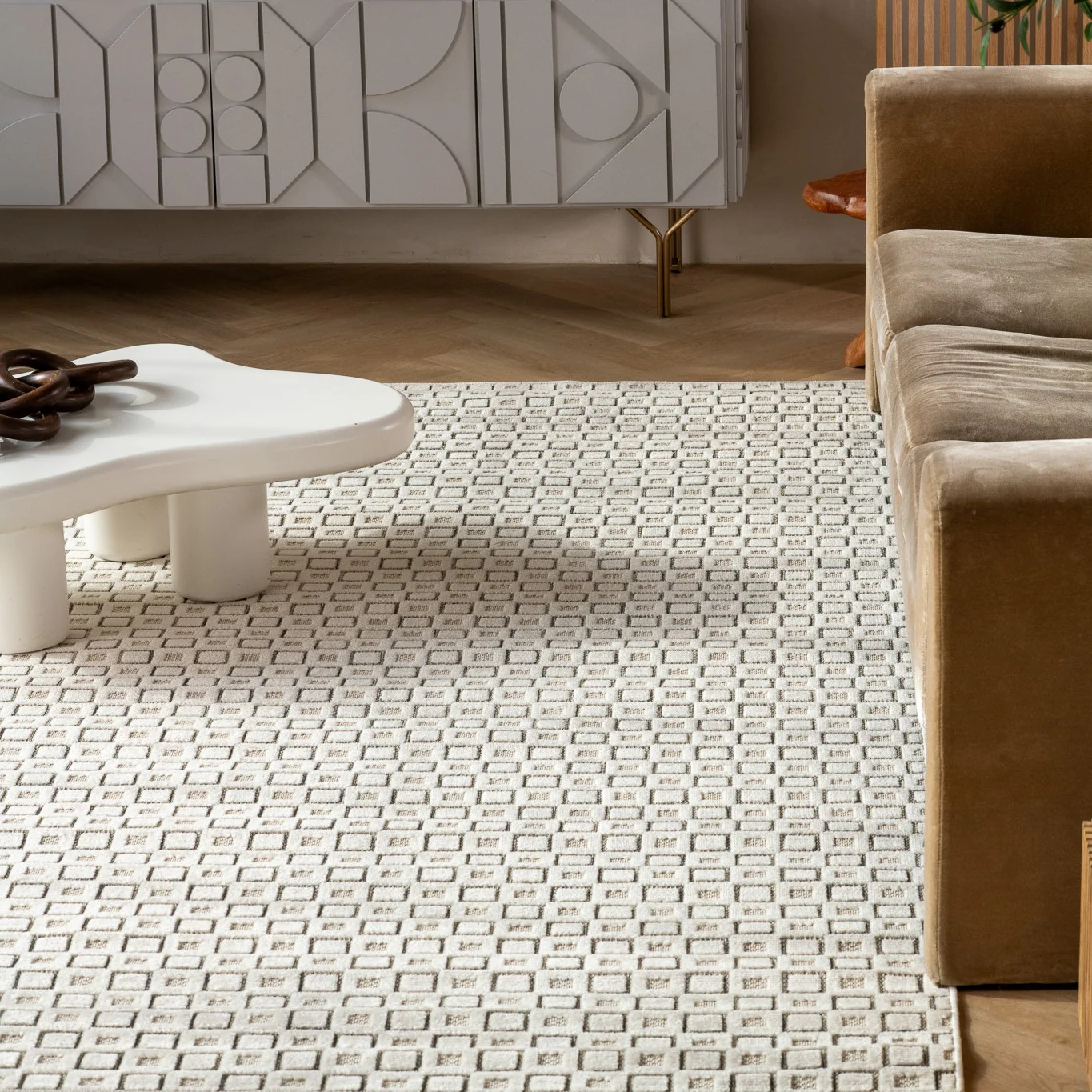 Aurora Cream Modern Rug – Textured Grid Pattern - Image 12