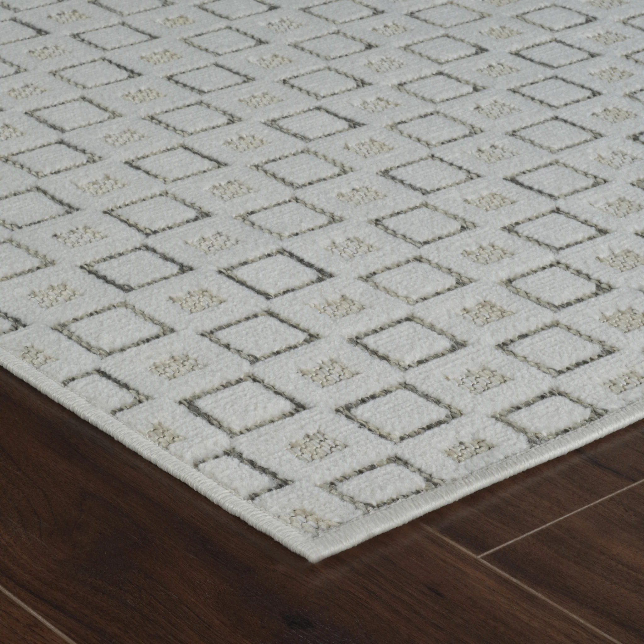 Aurora Cream Modern Rug – Textured Grid Pattern - Image 14