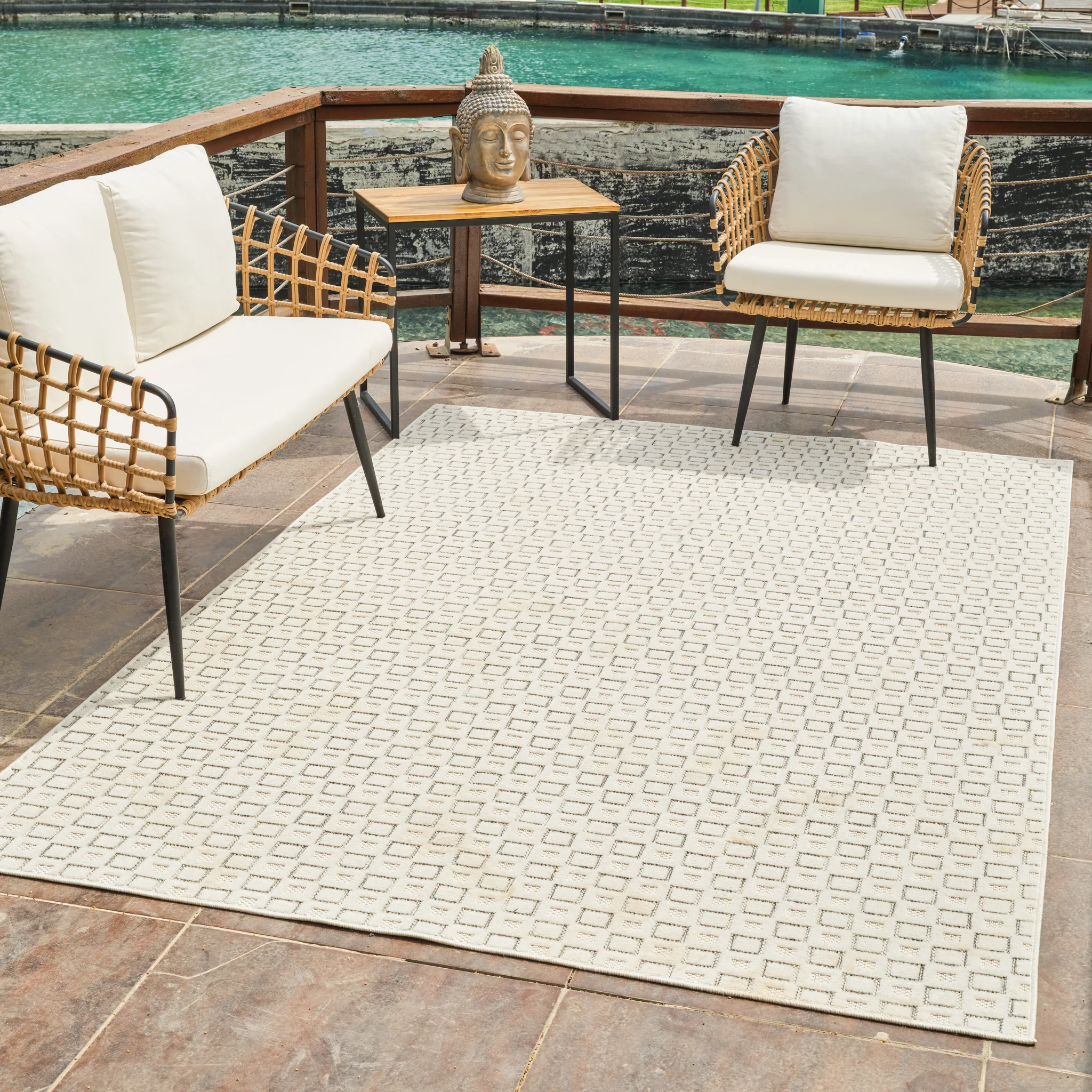 Aurora Cream Modern Rug – Textured Grid Pattern - Image 17