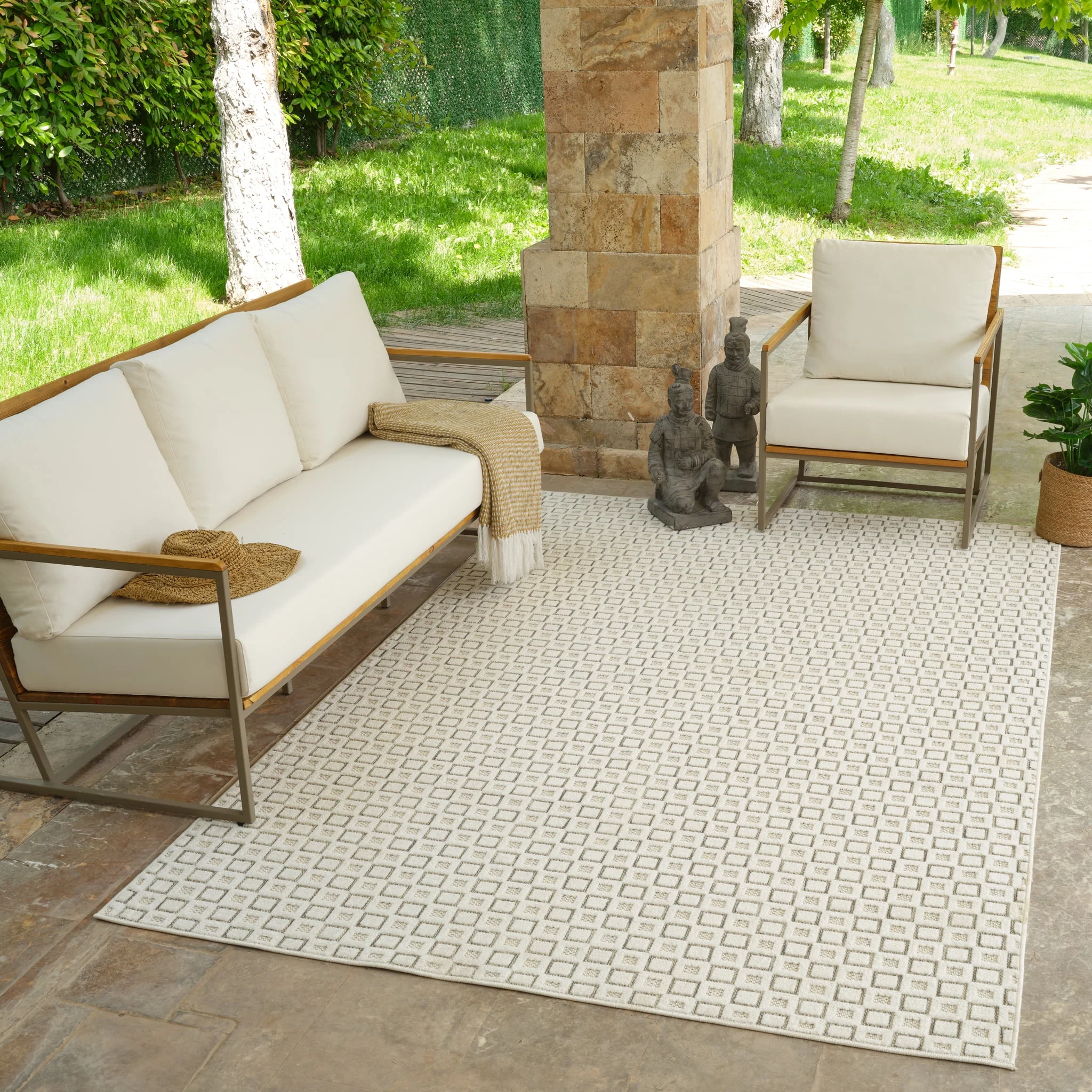 Aurora Cream Modern Rug – Textured Grid Pattern - Image 8