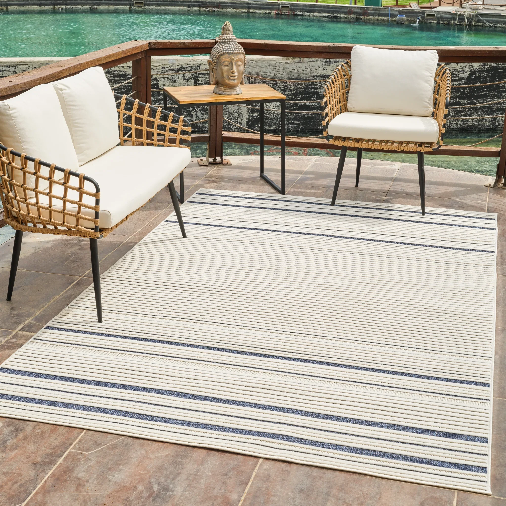 Aurora Cream Modern Rug – Navy Accent Stripe Design - Image 8