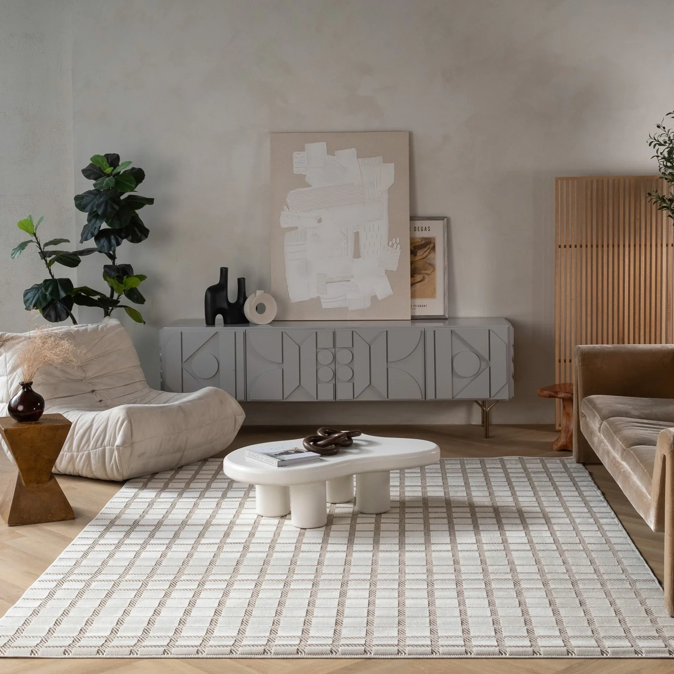 Aurora Beige Modern Rug – Geometric Grid Design - Image 10