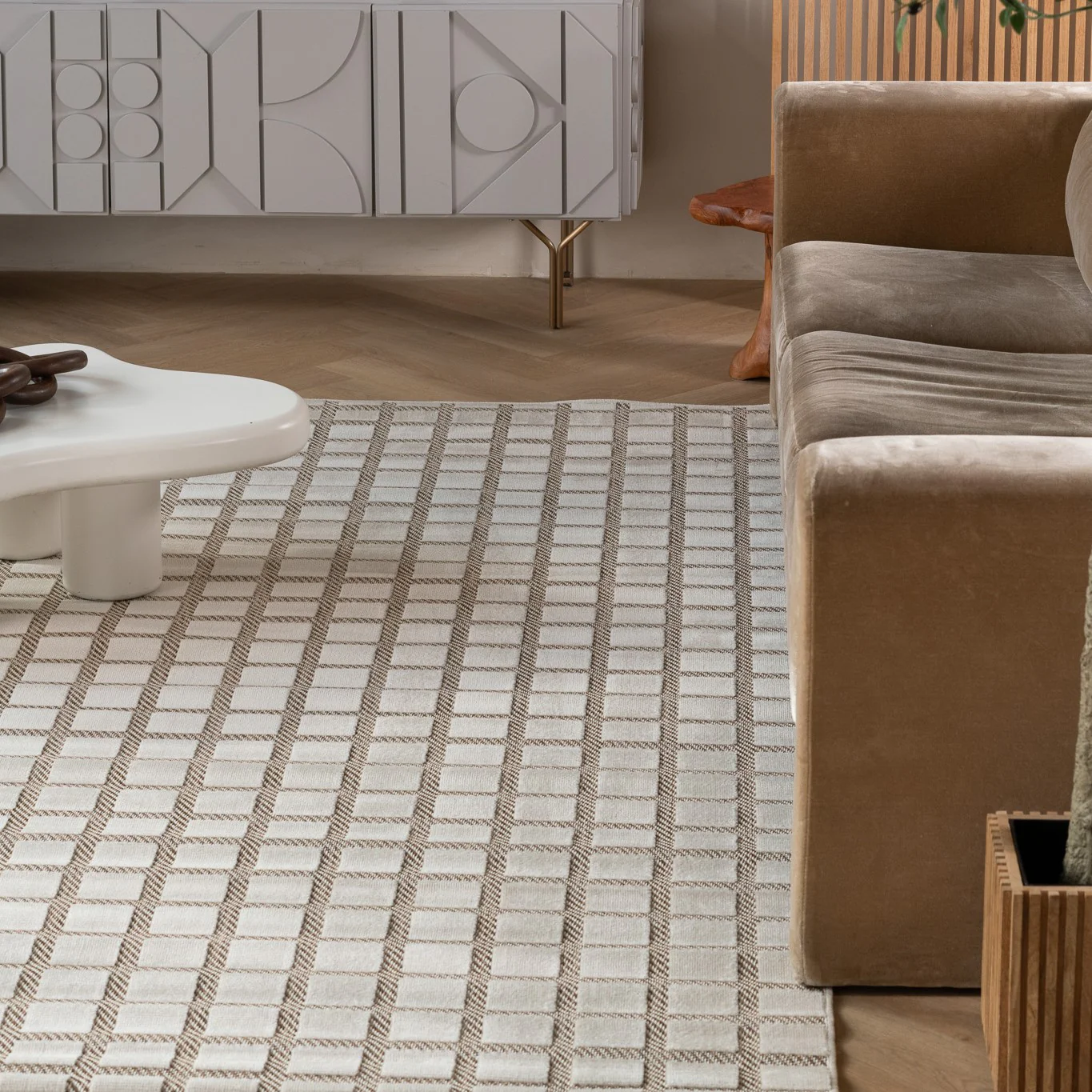 Aurora Beige Modern Rug – Geometric Grid Design - Image 14