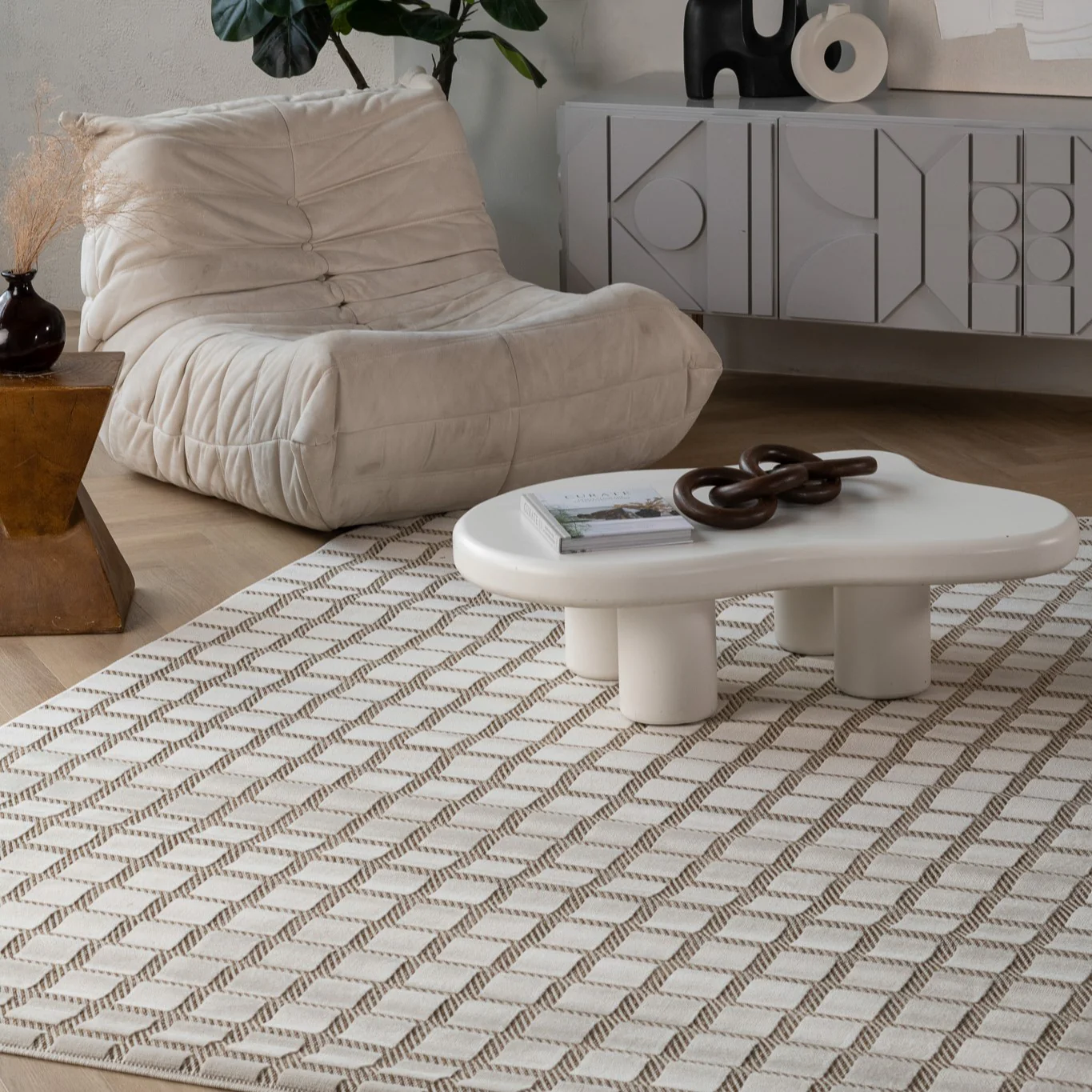 Aurora Beige Modern Rug – Geometric Grid Design - Image 15