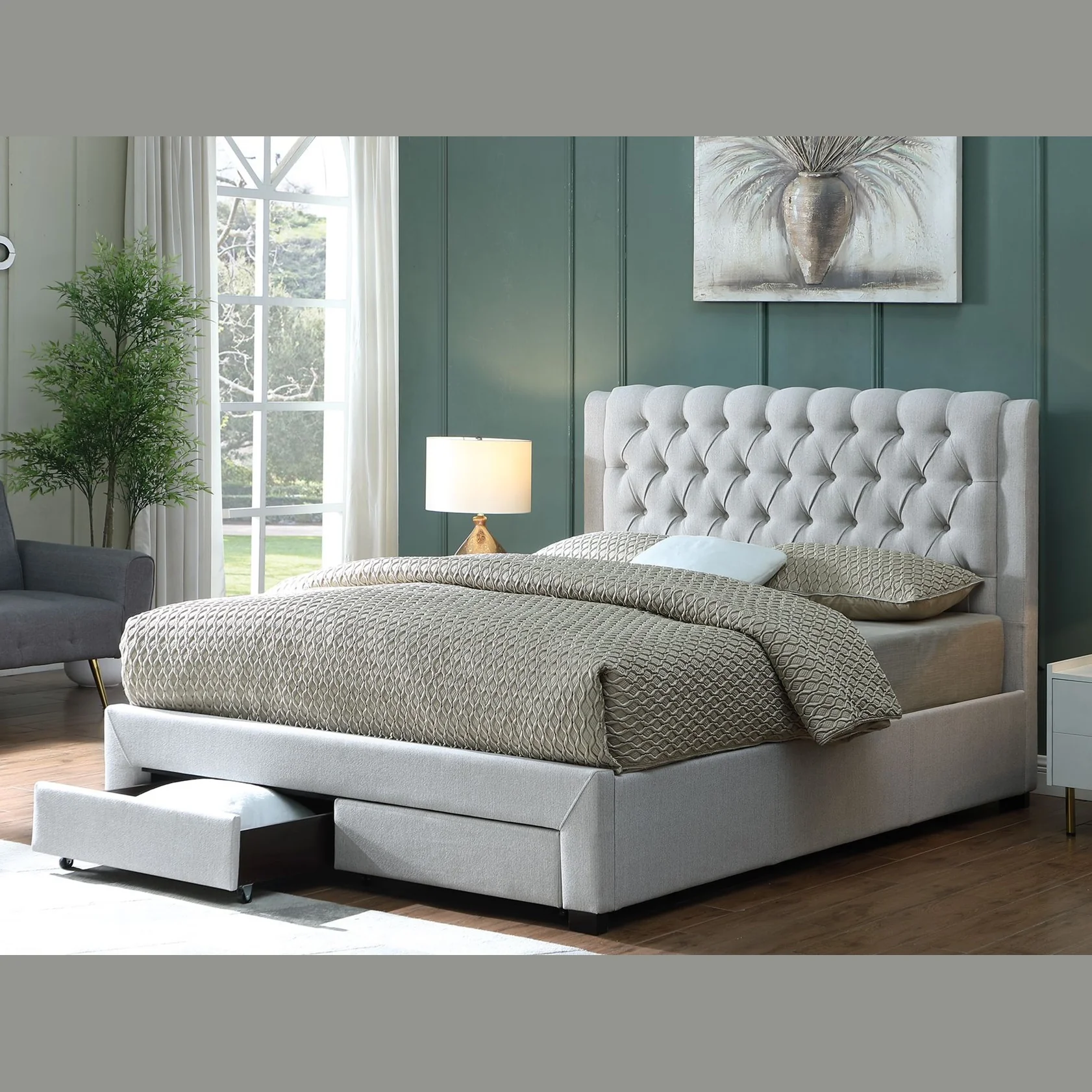 Austin Storage Platform Bed w/ Premium Fabric - Stone - Image 2