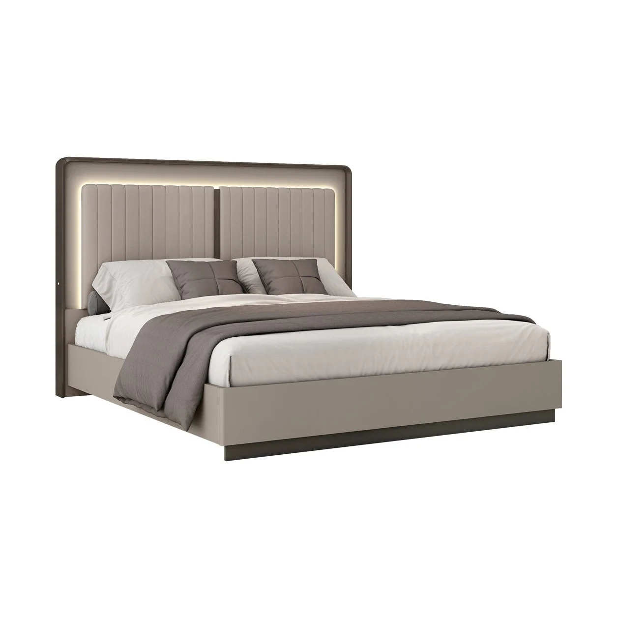 Avira Modern Storage Bed with LED Headboard – Grey