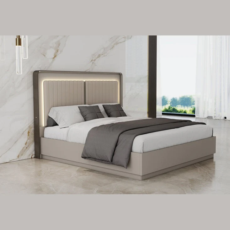 Avira Modern Storage Bed with LED Headboard – Grey - Image 2