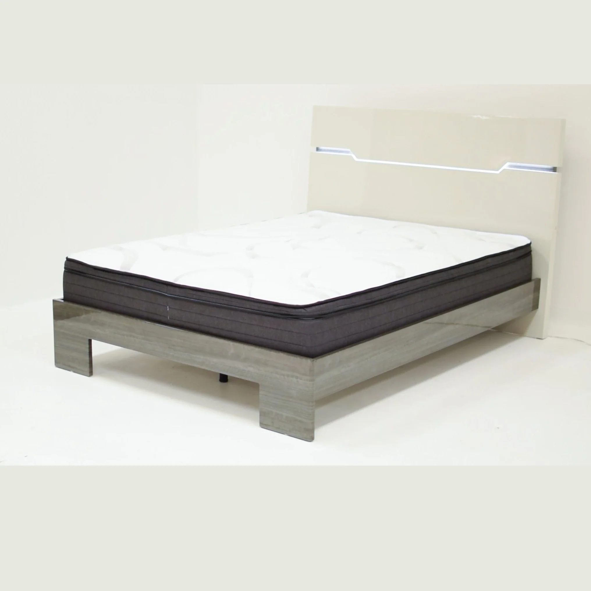 Benson Grey/ Brown Glossy Finish King Bed no storage - Image 10