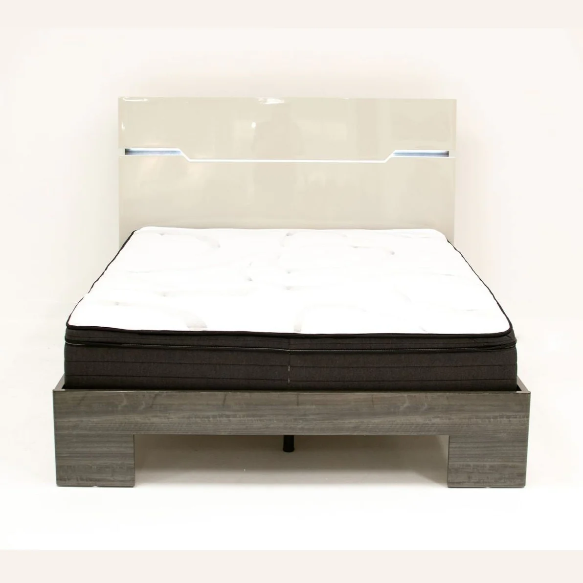 Benson Grey/ Brown Glossy Finish King Bed no storage - Image 3