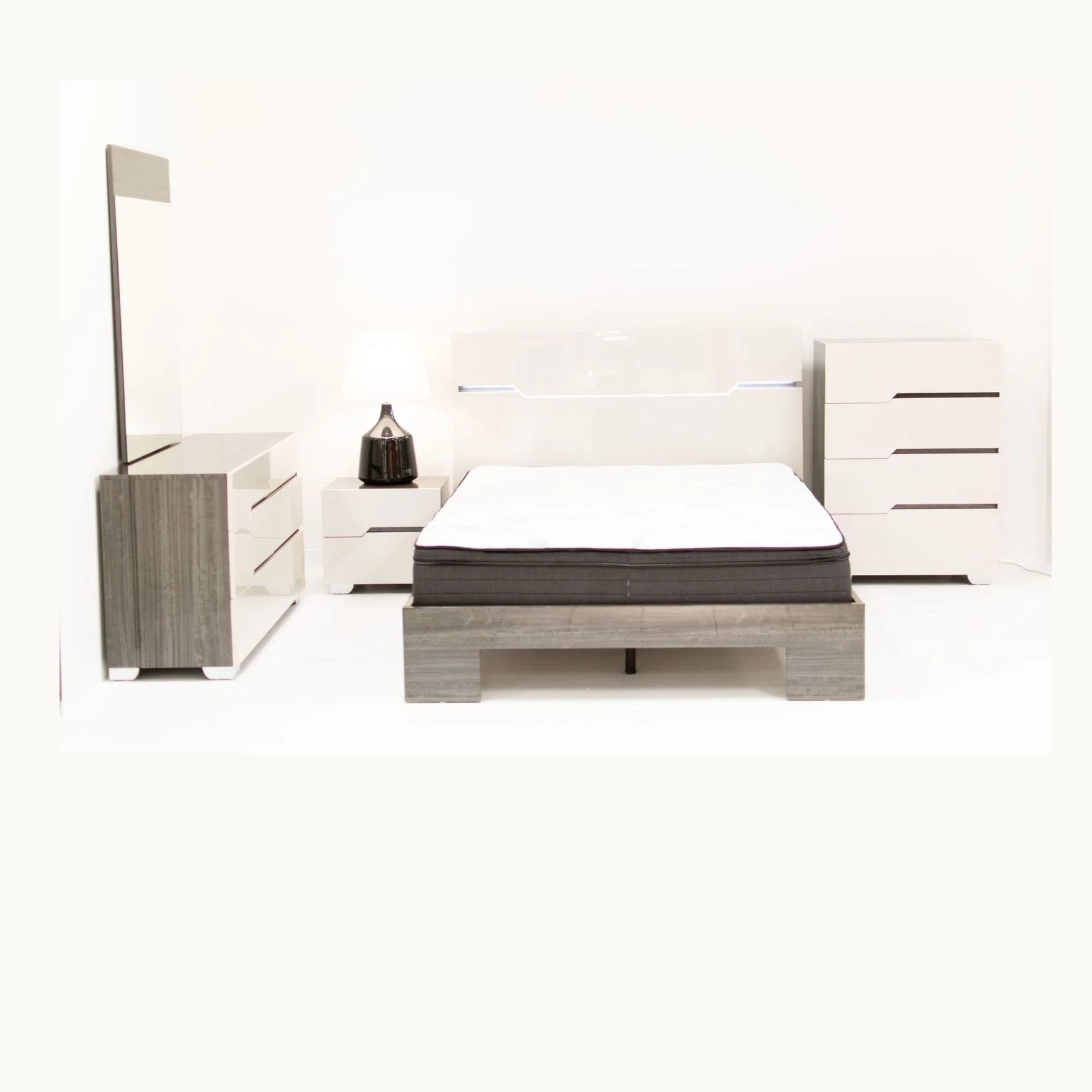 Benson Grey/ Brown Glossy Finish King Bed no storage - Image 5