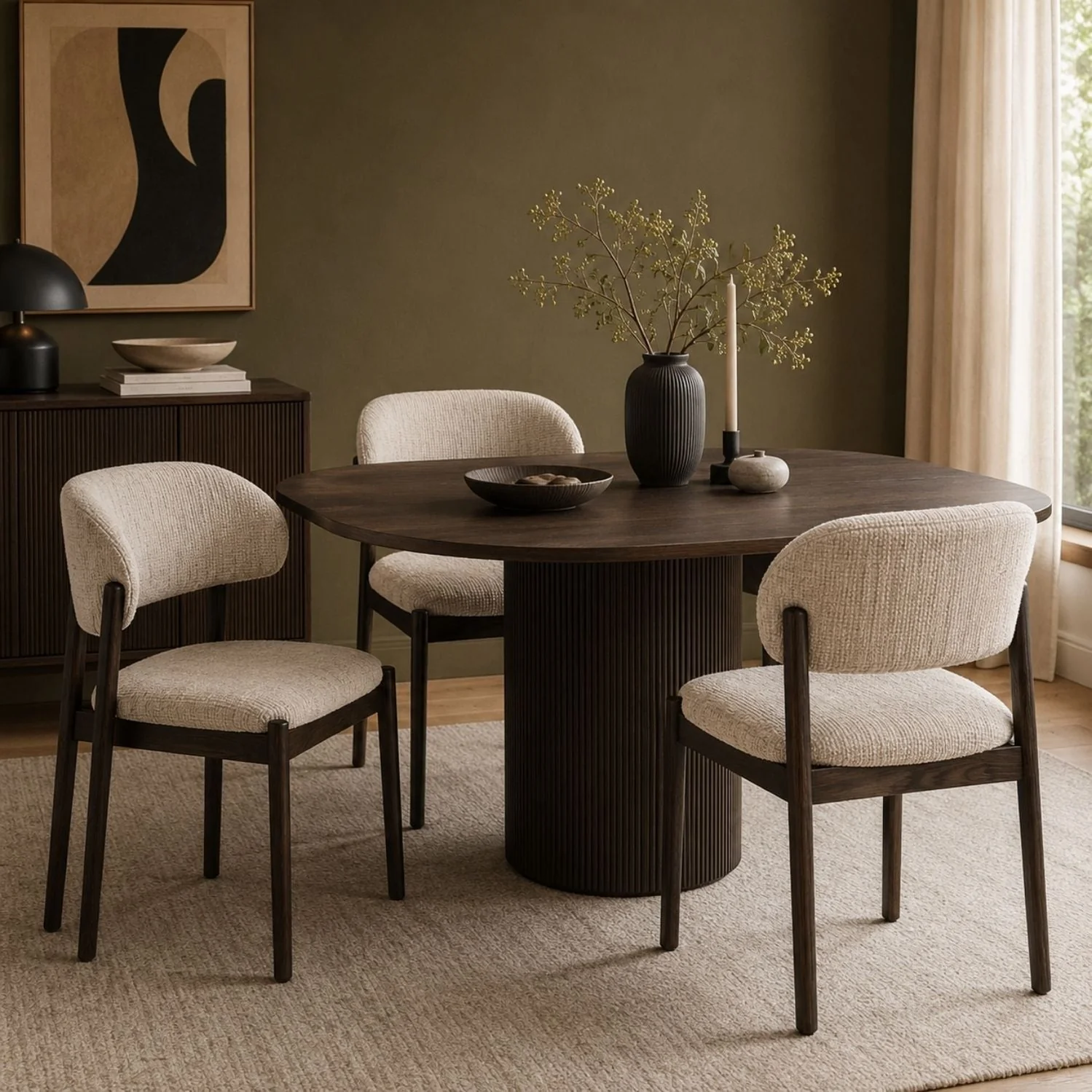 Brina Dining Chair – Beige Upholstery & Dirty Oak Wood Frame - Image 2