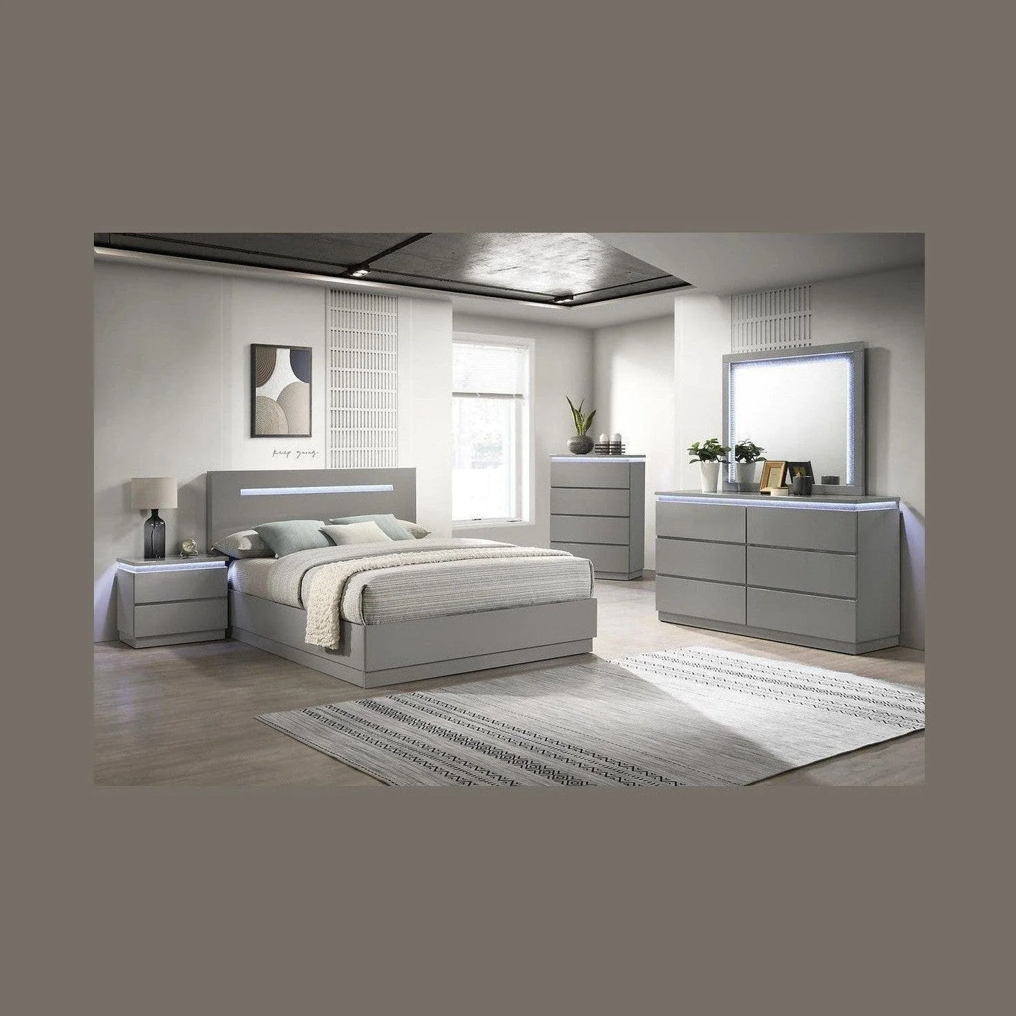 Casia Glossy Nightstand with LED Lights - Image 3