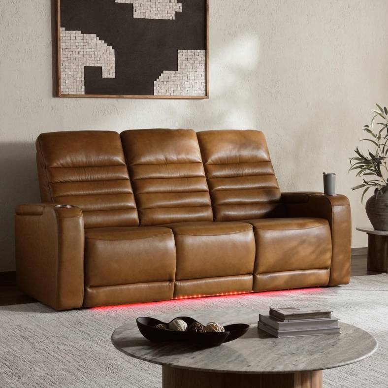 Creston Genuine Leather 3-Seater Power Recliner Sofa with Power Headrest Wireless Charging, USB/C LED lights – Cup Holders & Storage - Image 7