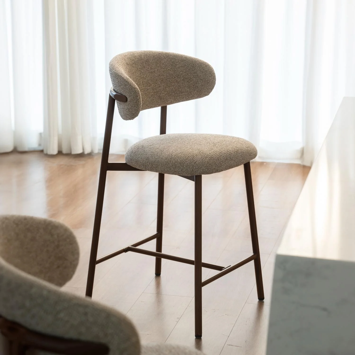 Draco Upholstered Counter Stool with Walnut Metal Legs - Image 3