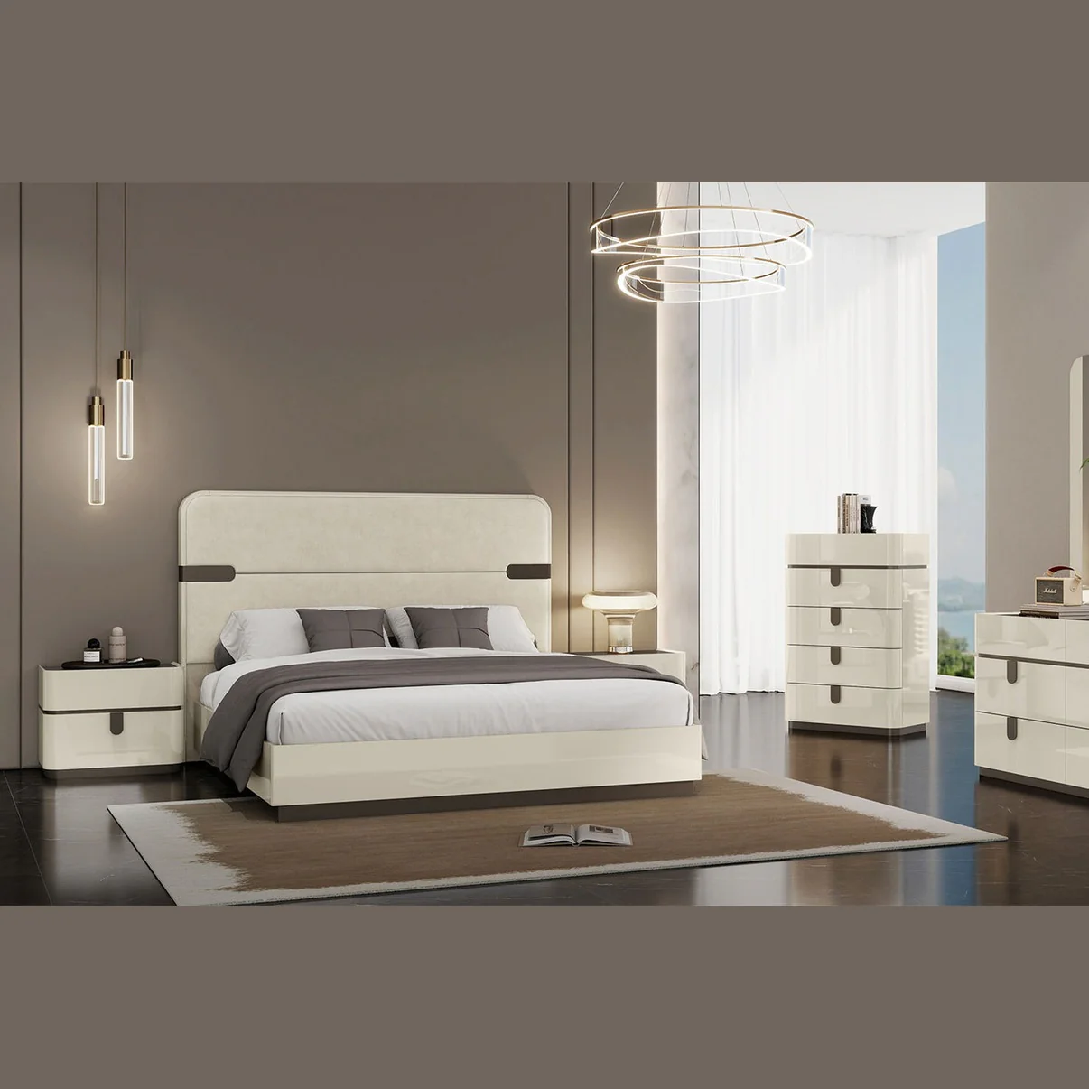 Elara Modern Chest – Beige High Gloss - Image 2