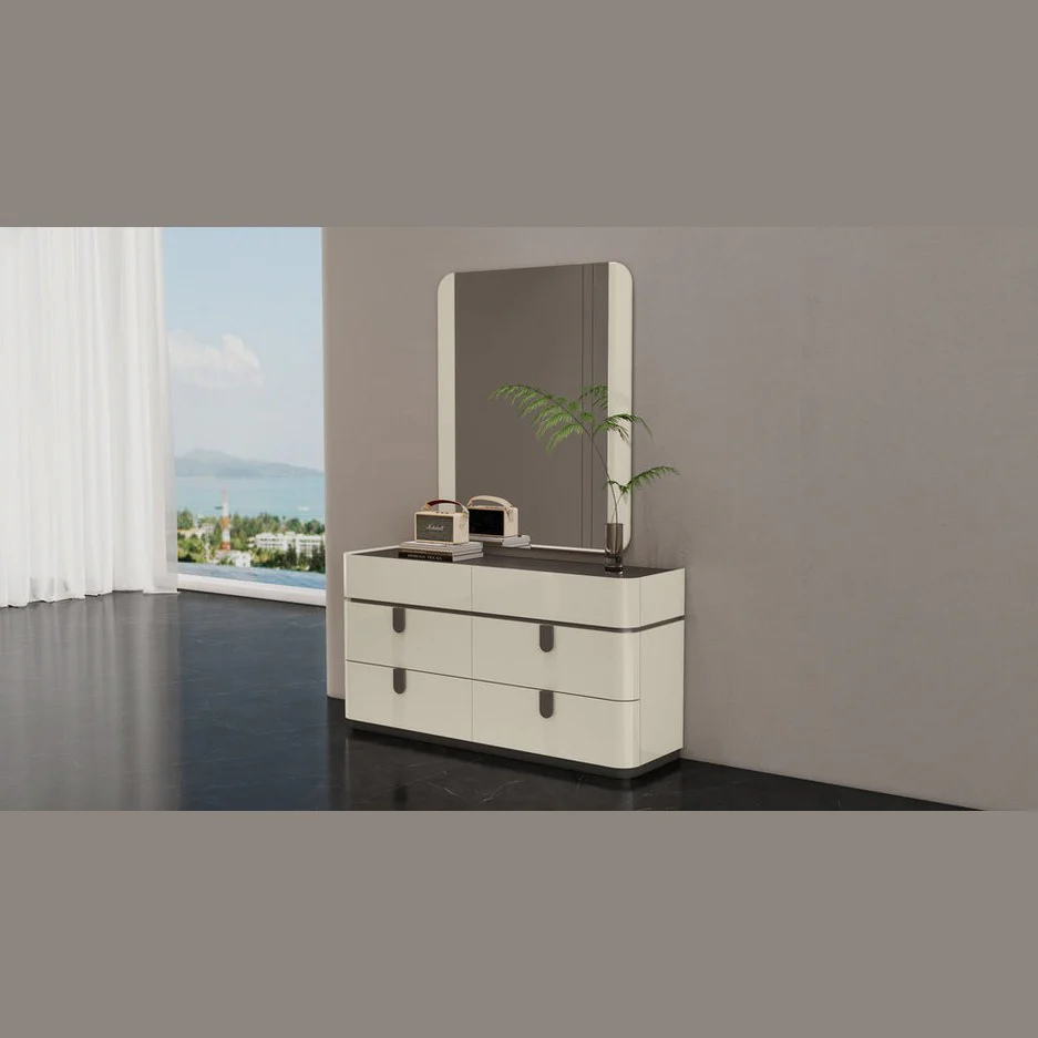 Elara Modern Dresser – Beige High Gloss - Image 4