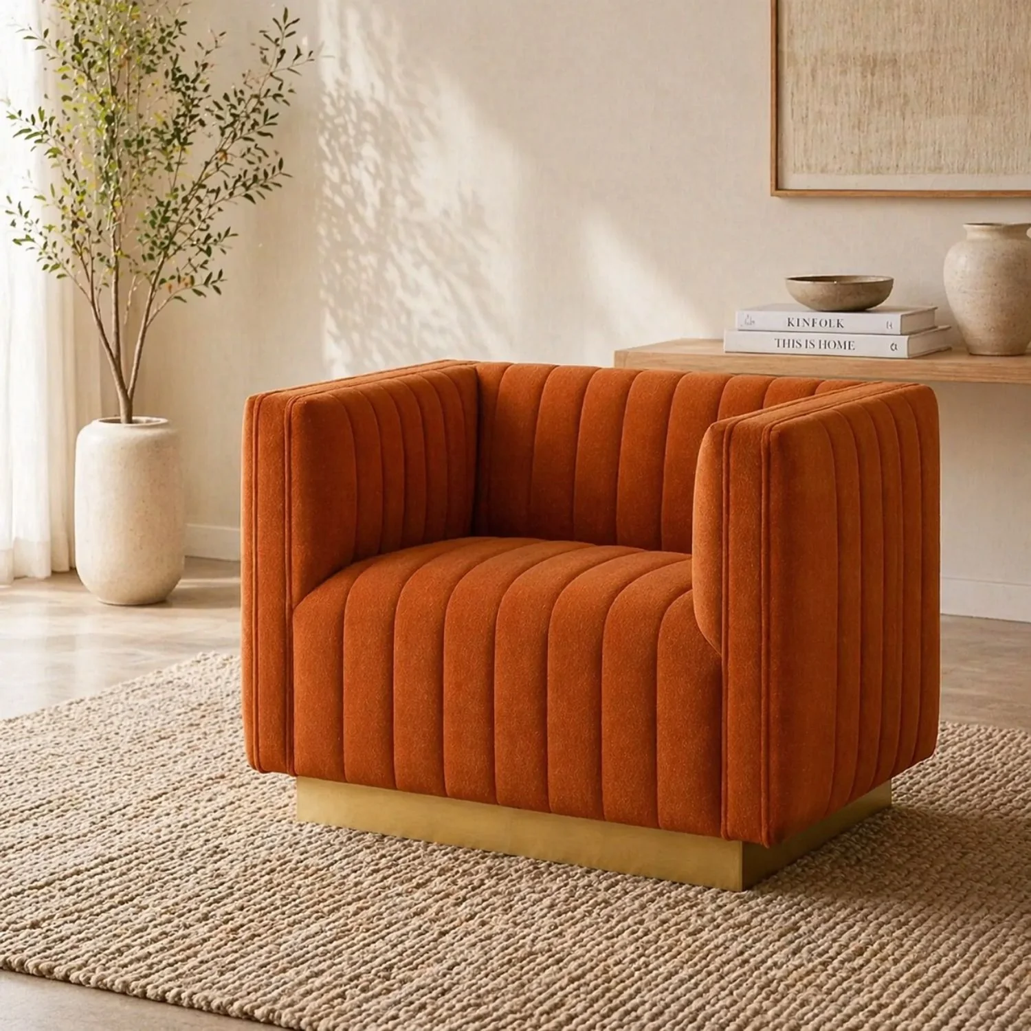 Elba Mid Century Chair - Premium Velvet Walnut - Image 2
