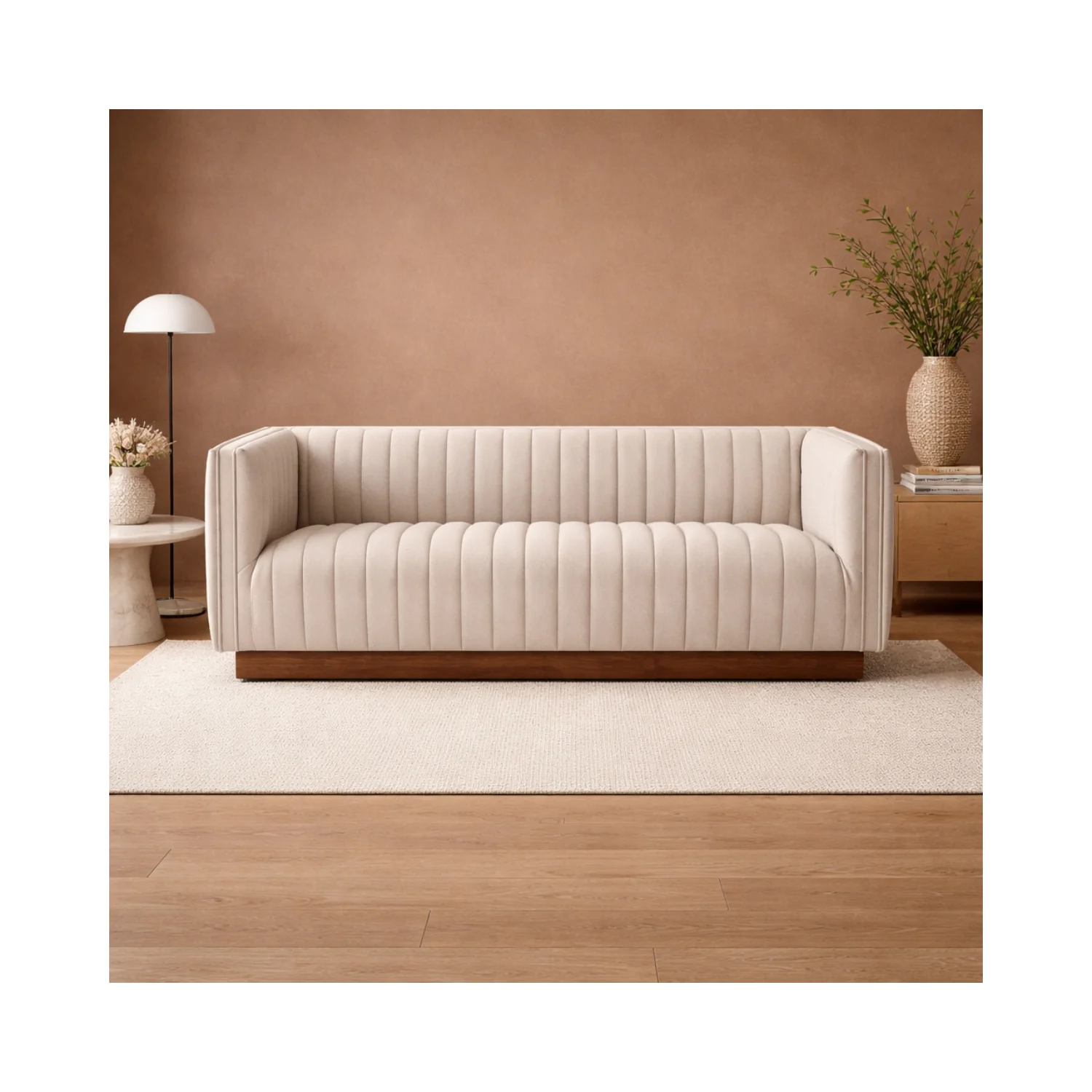 Elba Premium Velvet Loveseat w/Wooden Base - Mocha Mist - Image 2