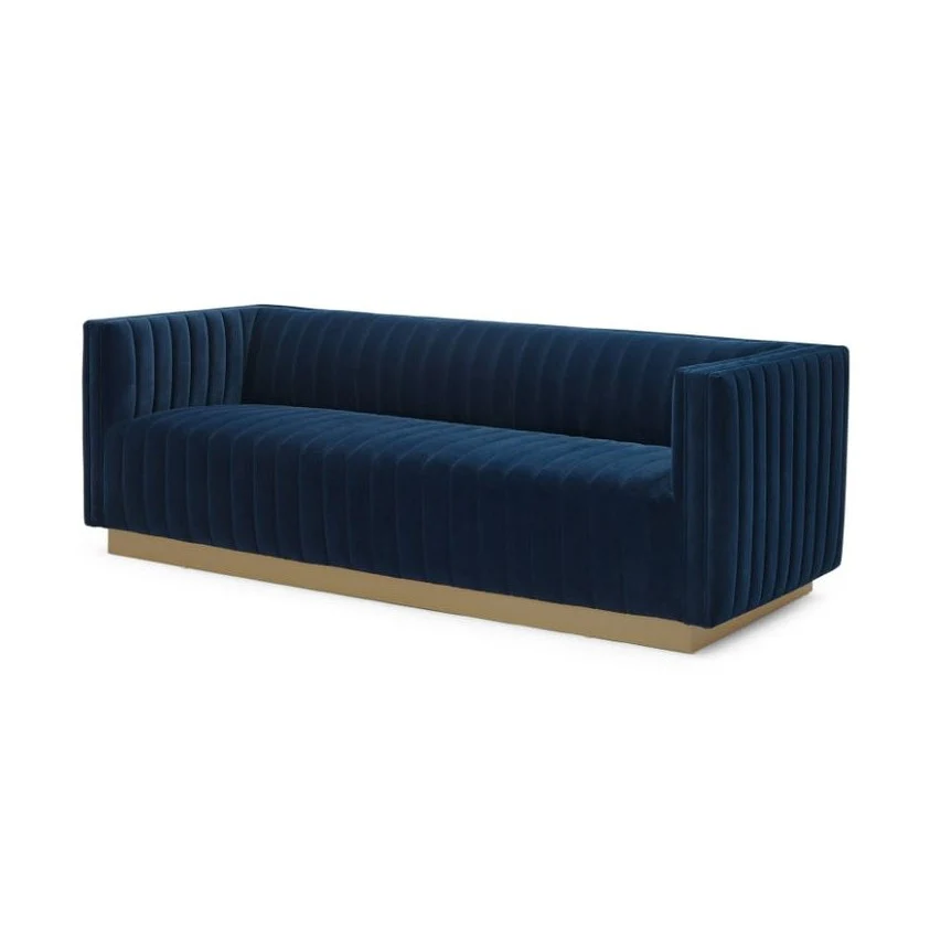 Elba Mid Century Retro Modern Sofa - Velvet Blue - Image 3