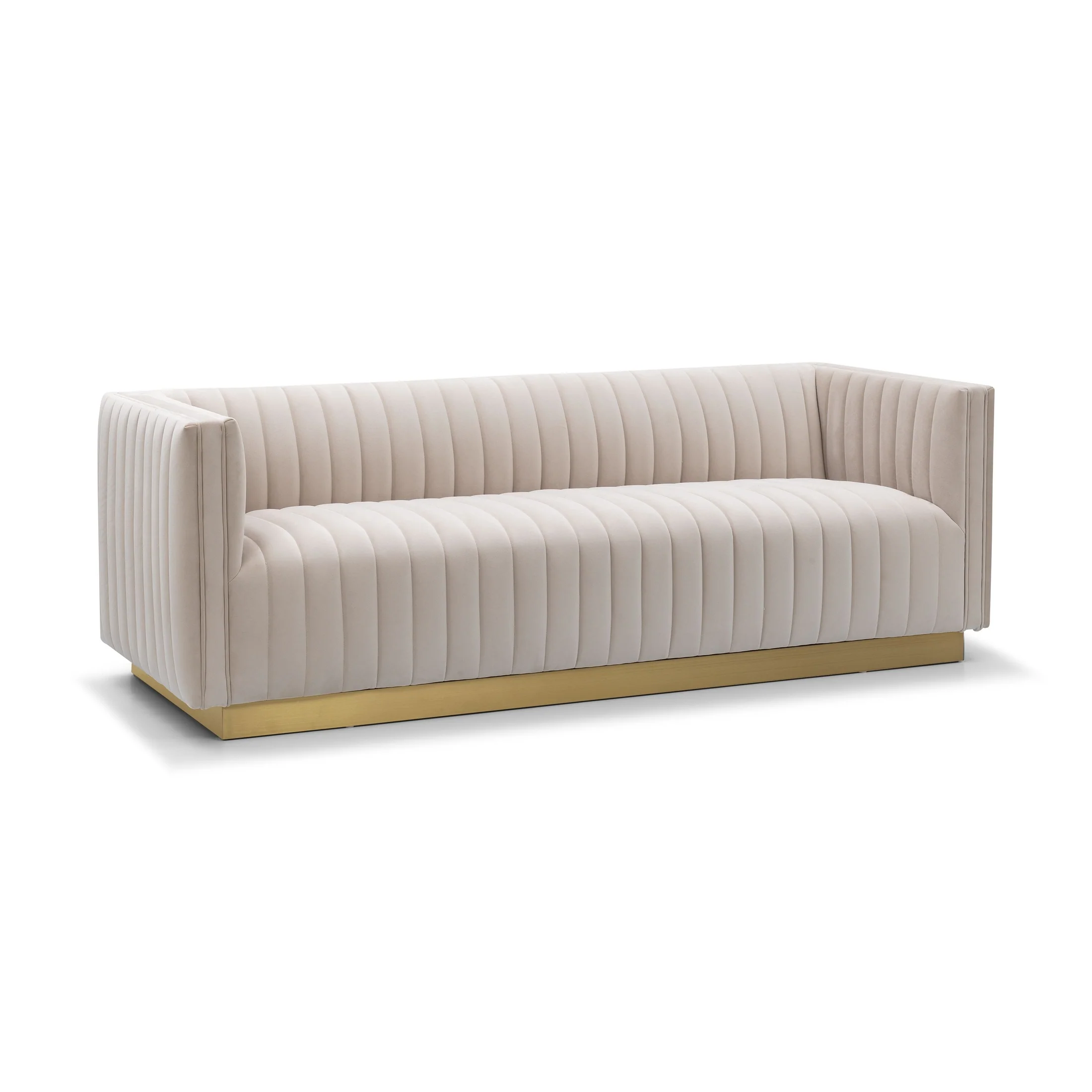 Elba Mid Century Sofa - Velvet Buff Beige - Image 5