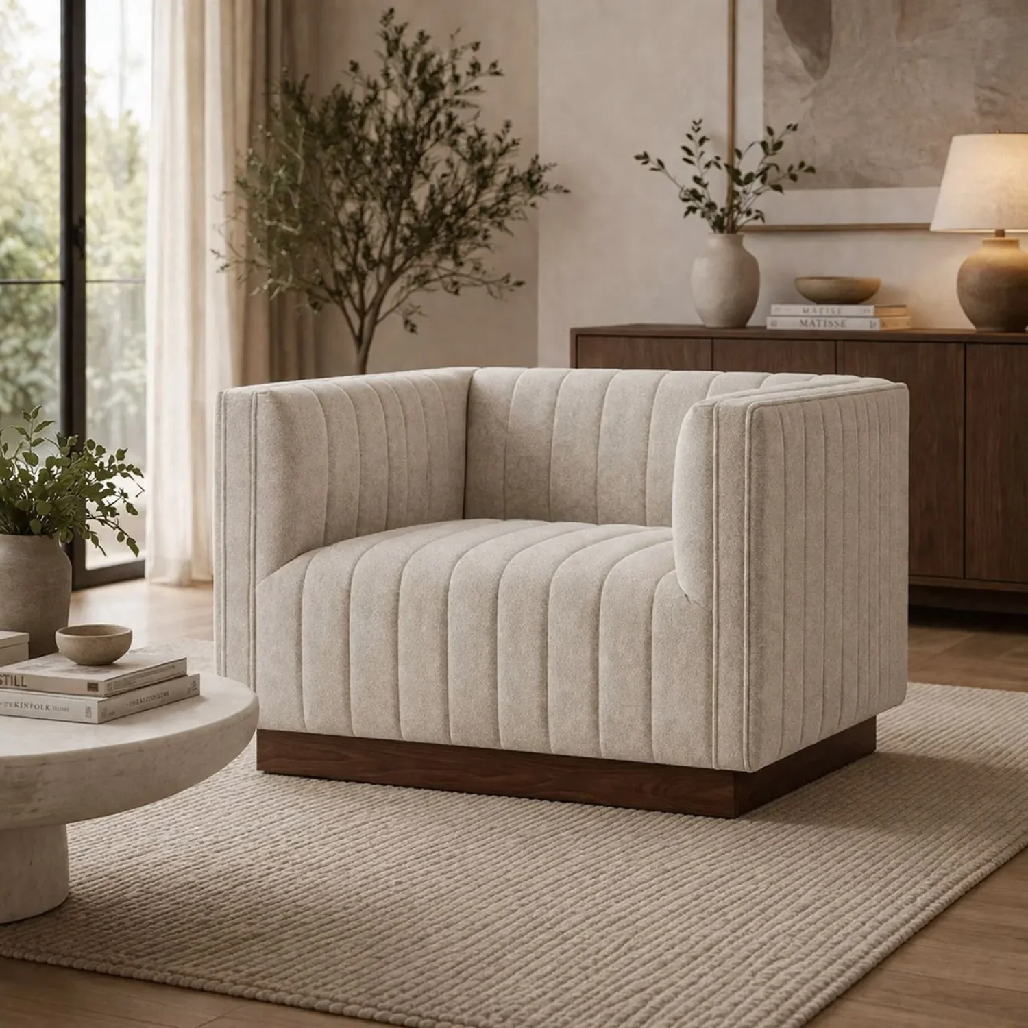 Elba Premium Velvet Chair w/Wooden Base - Mocha Mist - Image 2