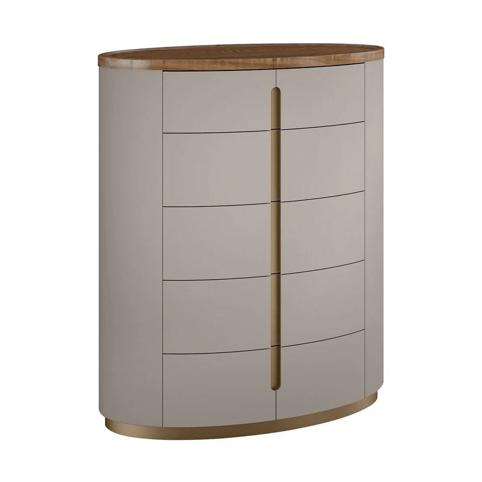 Elmira Modern 5 Drawers Curved Chest – Flannel Grey & Walnut