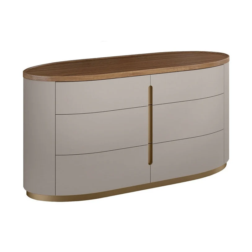 Elmira Modern Curved Dresser – Flannel Grey & Walnut