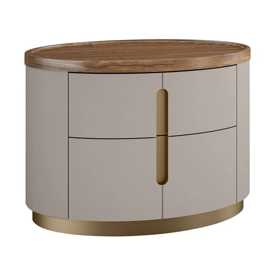 Elmira Modern Nightstand – Flannel Grey & Walnut