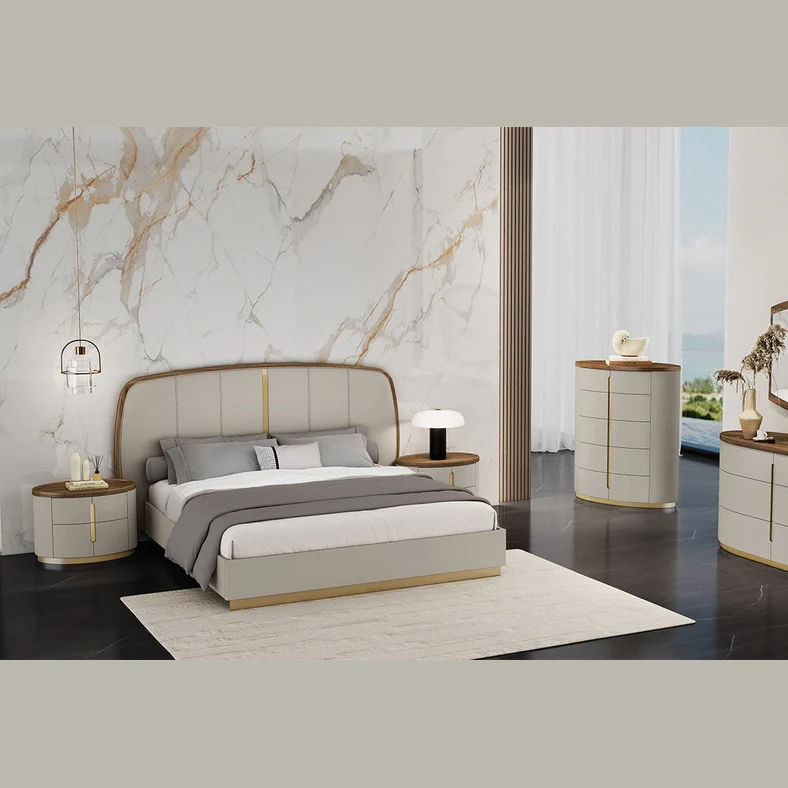Elmira Modern Curved Dresser – Flannel Grey & Walnut - Image 2