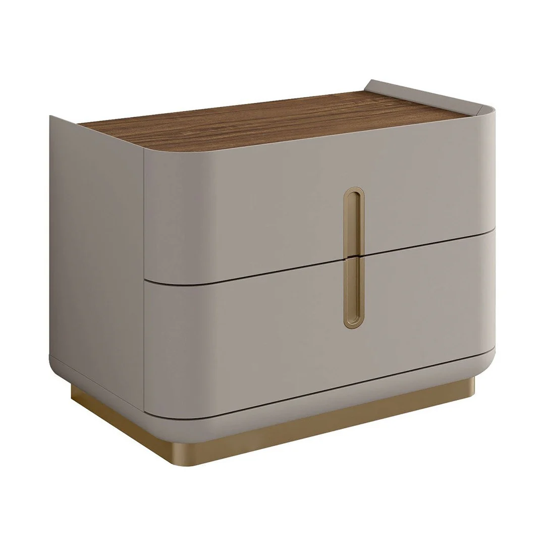 Elvona Modern Nightstand – Flannel Grey & Walnut