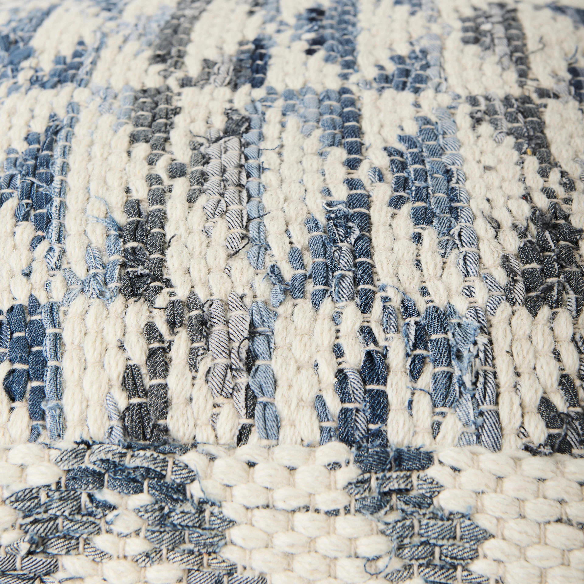 Eshana 16.0L x 16.0W x 16.0H Cream Wool and Denim Patterned Pouf - Image 6