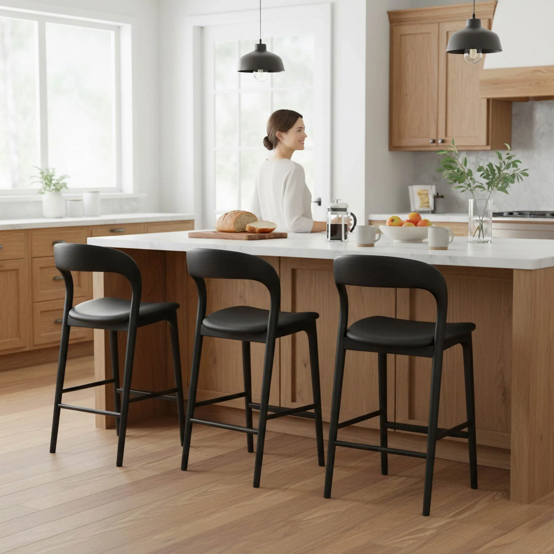 Faylen Counter Stool - Black w/ PU Seat - Image 2