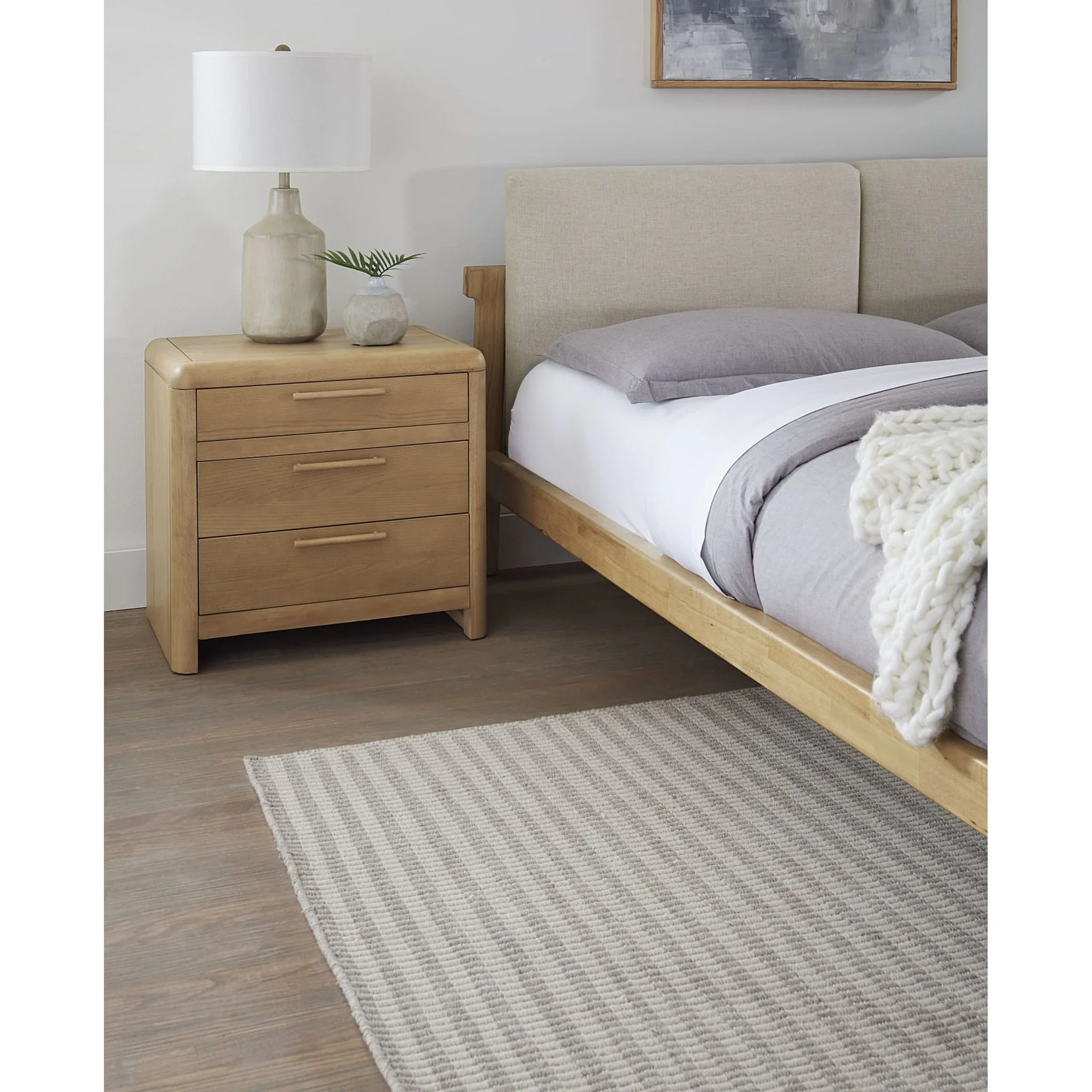 Furano Three Drawer Ash Wood Nightstand in Ginger - Image 3