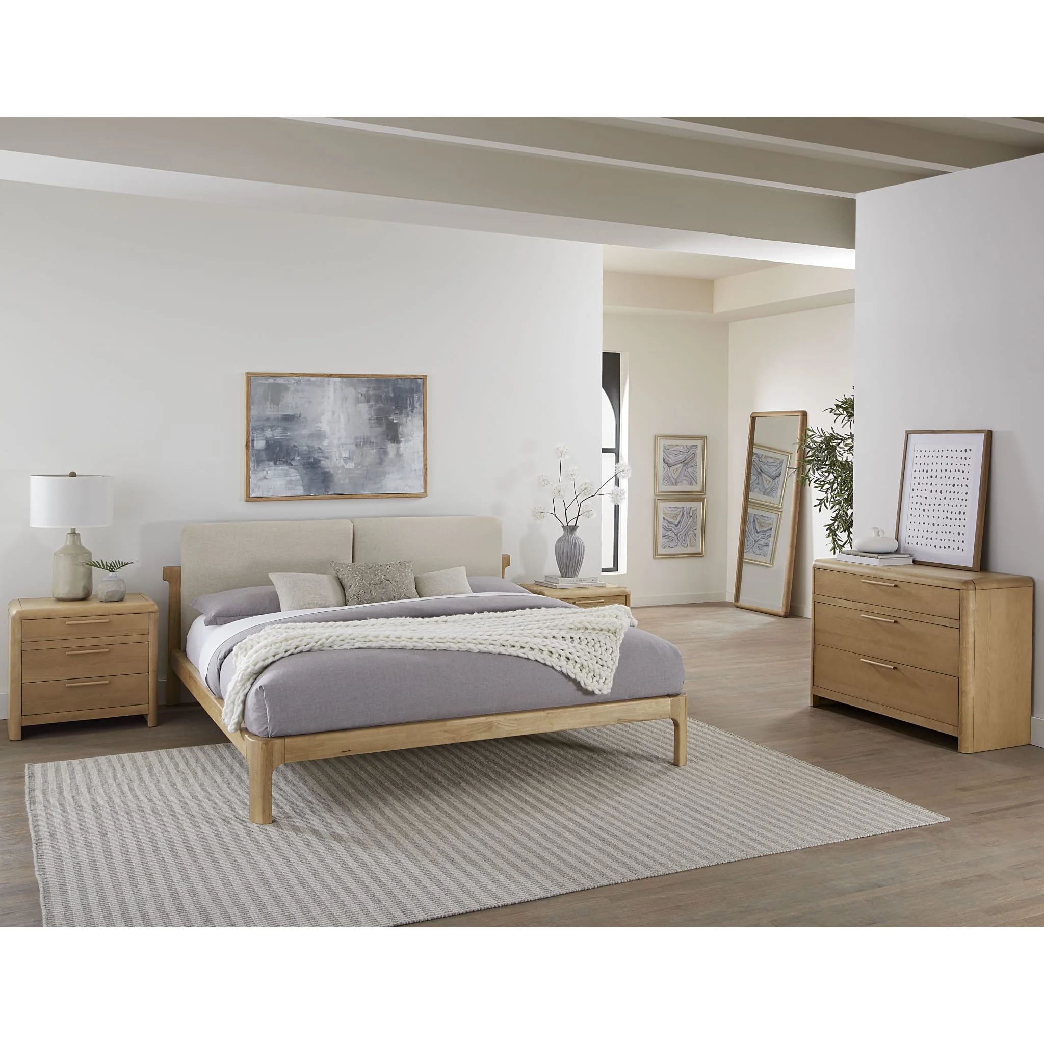 Furano Upholstered Two Cushion Platform Bed in Ginger and Natural Linen - Image 10